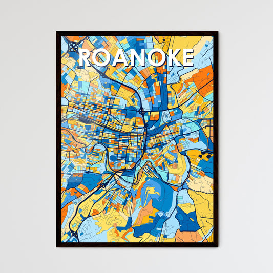 ROANOKE VIRGINIA Vibrant Colorful Art Map Poster Blue Orange