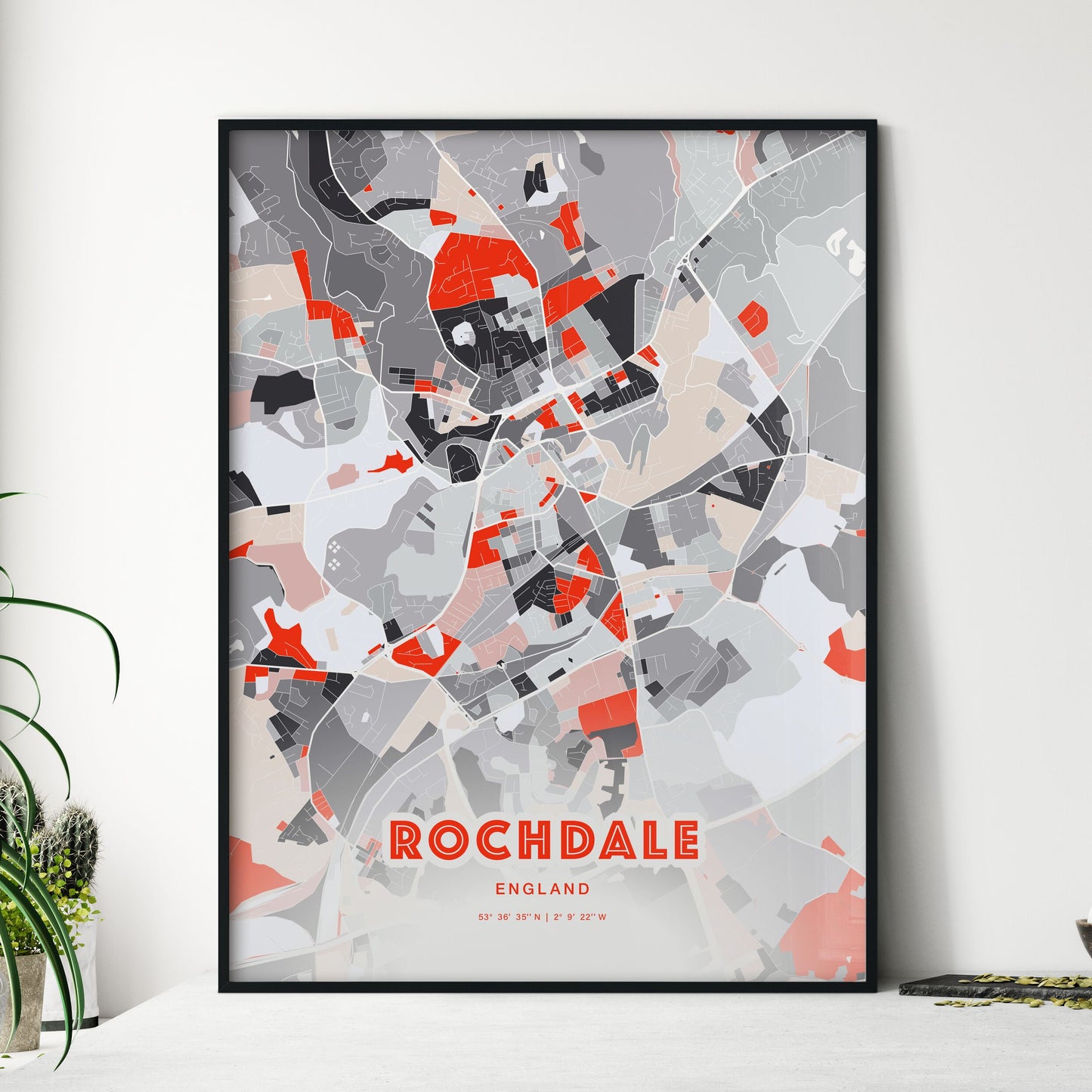 Colorful Rochdale England Fine Art Map Modern Expressive