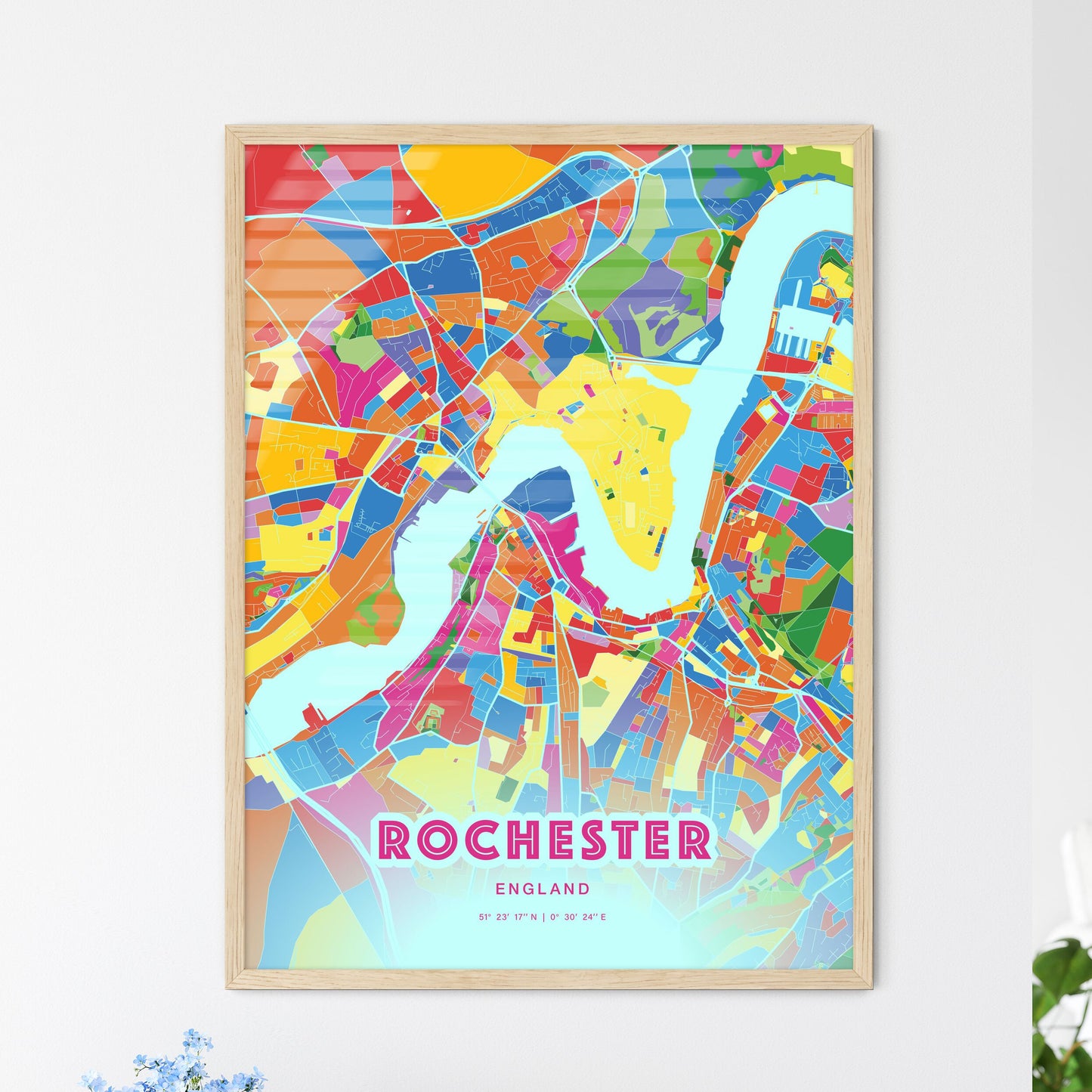 Colorful Rochester England Fine Art Map Crazy Colors