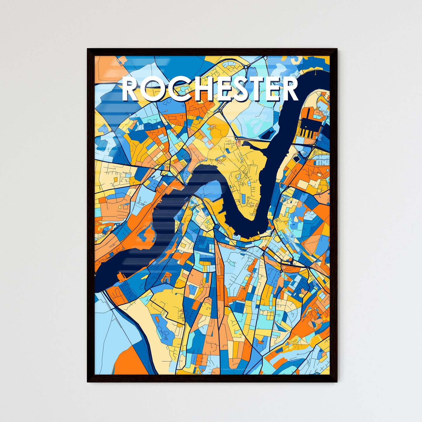 ROCHESTER ENGLAND Vibrant Colorful Art Map Poster Blue Orange