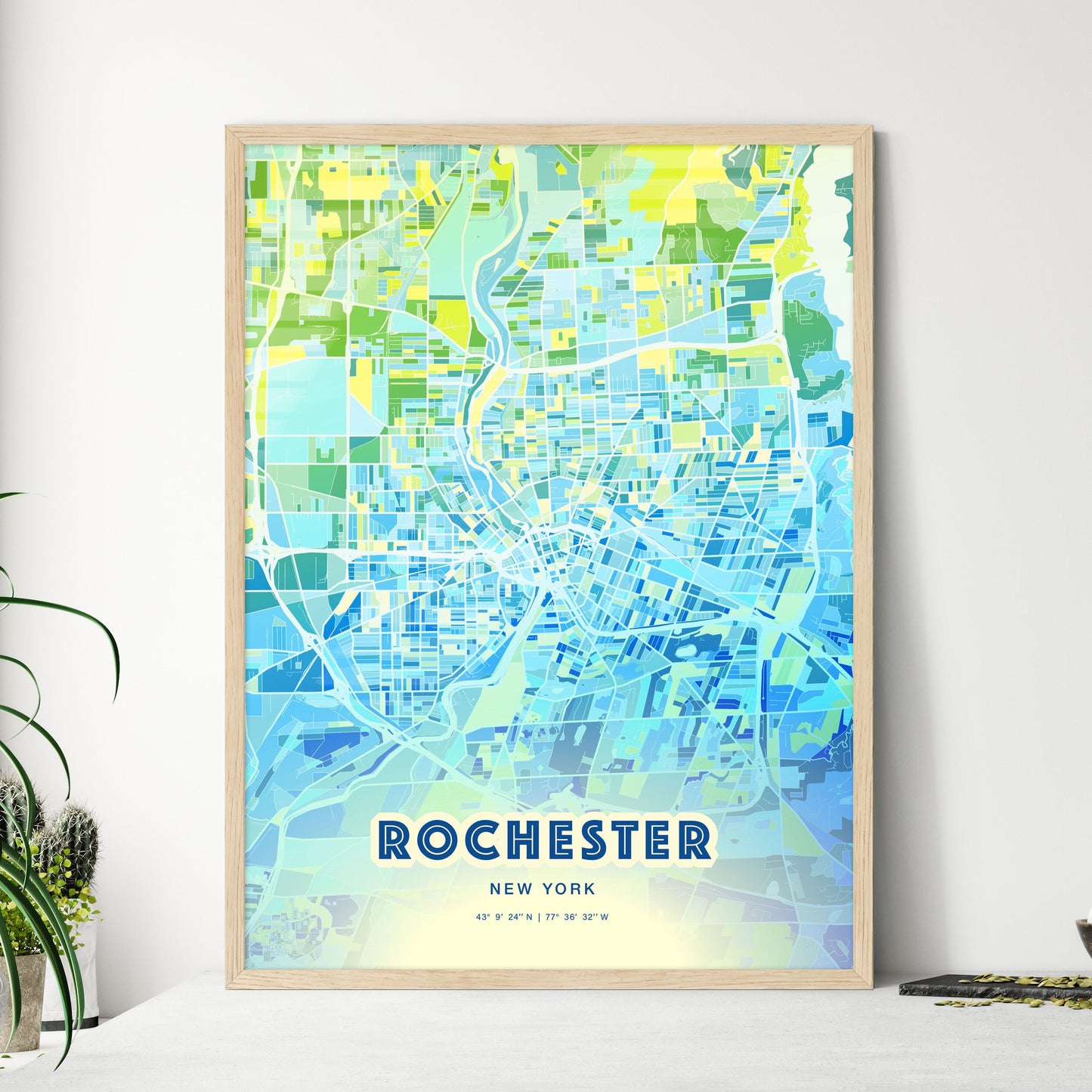 Colorful Rochester New York Fine Art Map Cool Blue