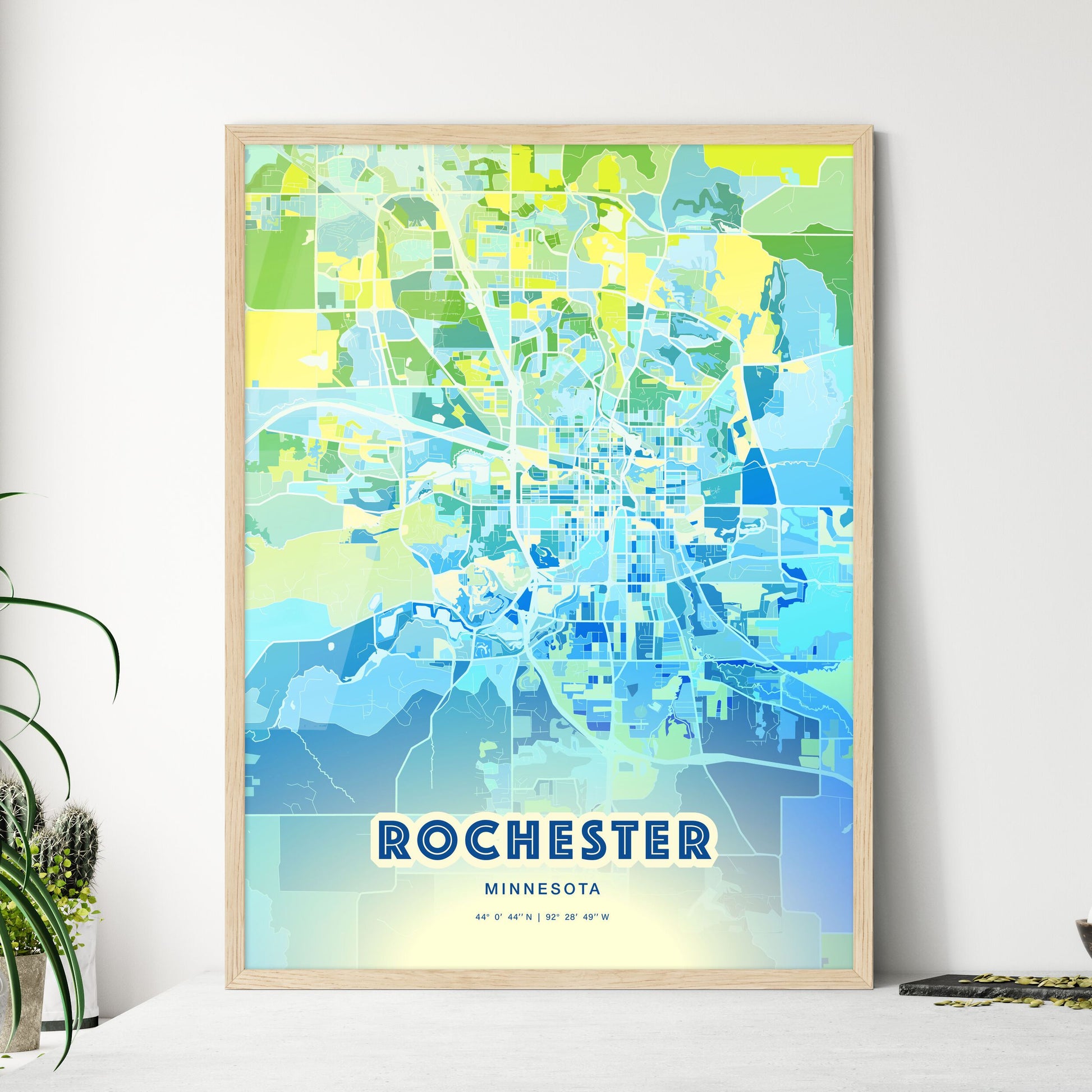 Colorful Rochester Minnesota Fine Art Map Cool Blue