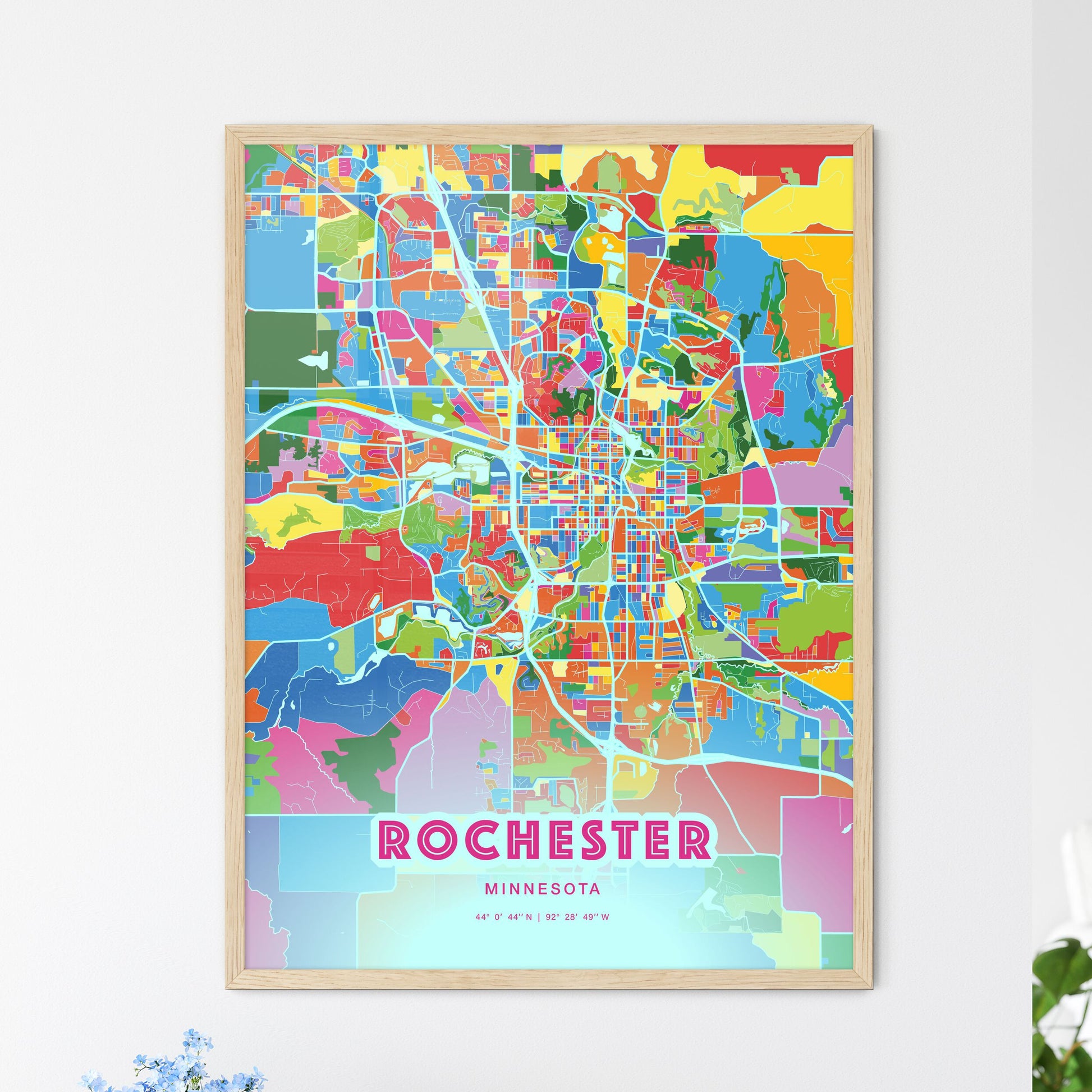 Colorful Rochester Minnesota Fine Art Map Crazy Colors