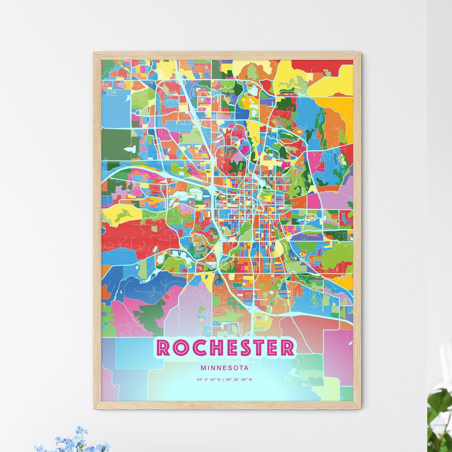 Colorful Rochester Minnesota Fine Art Map Crazy Colors