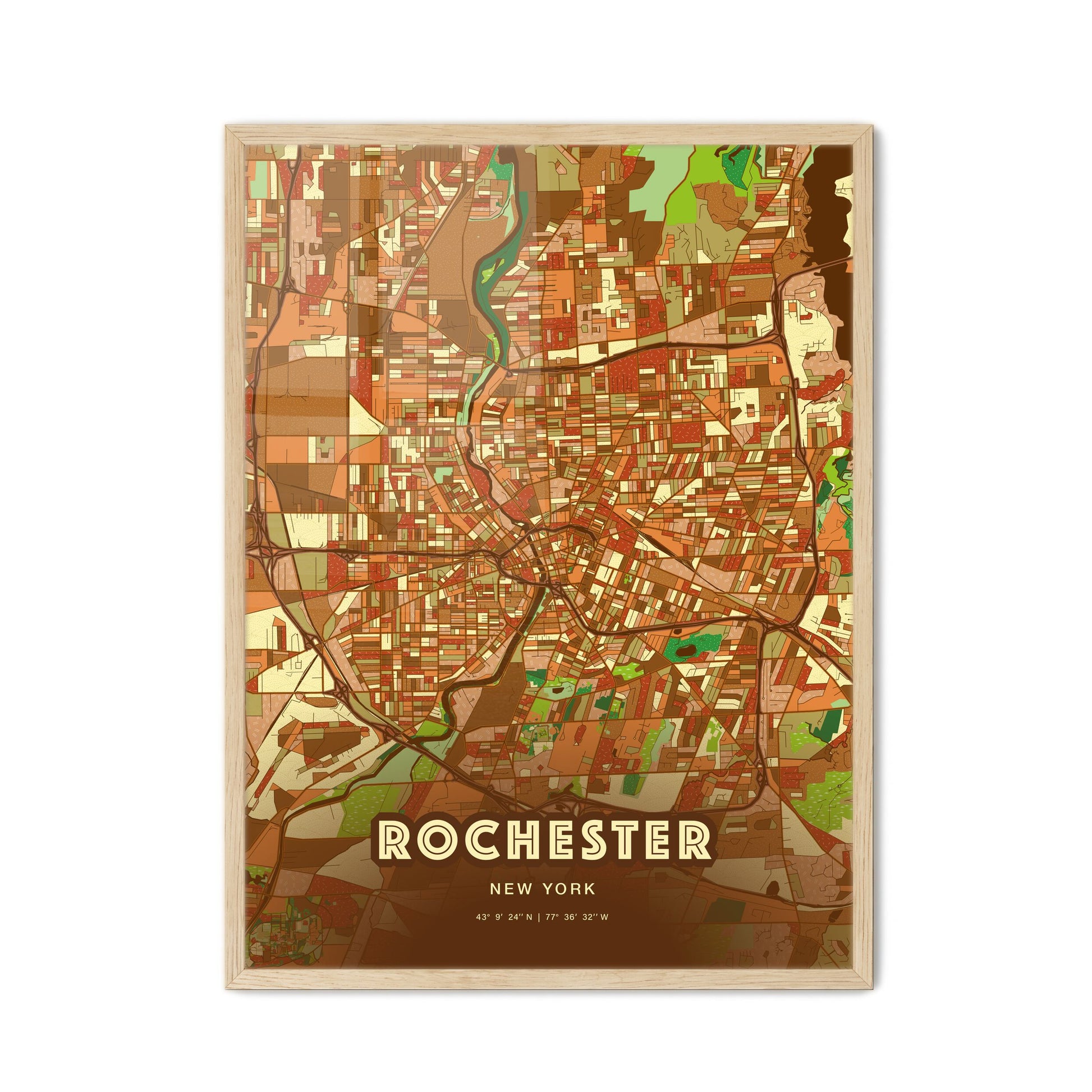 Colorful Rochester New York Fine Art Map Farmhouse