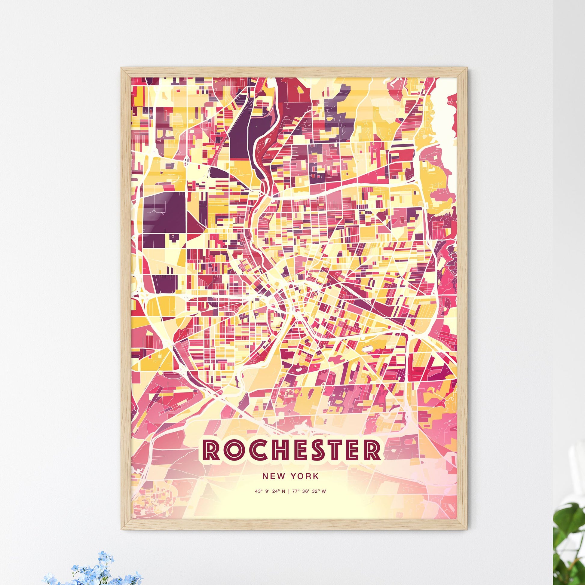 Colorful Rochester New York Fine Art Map Hot Red