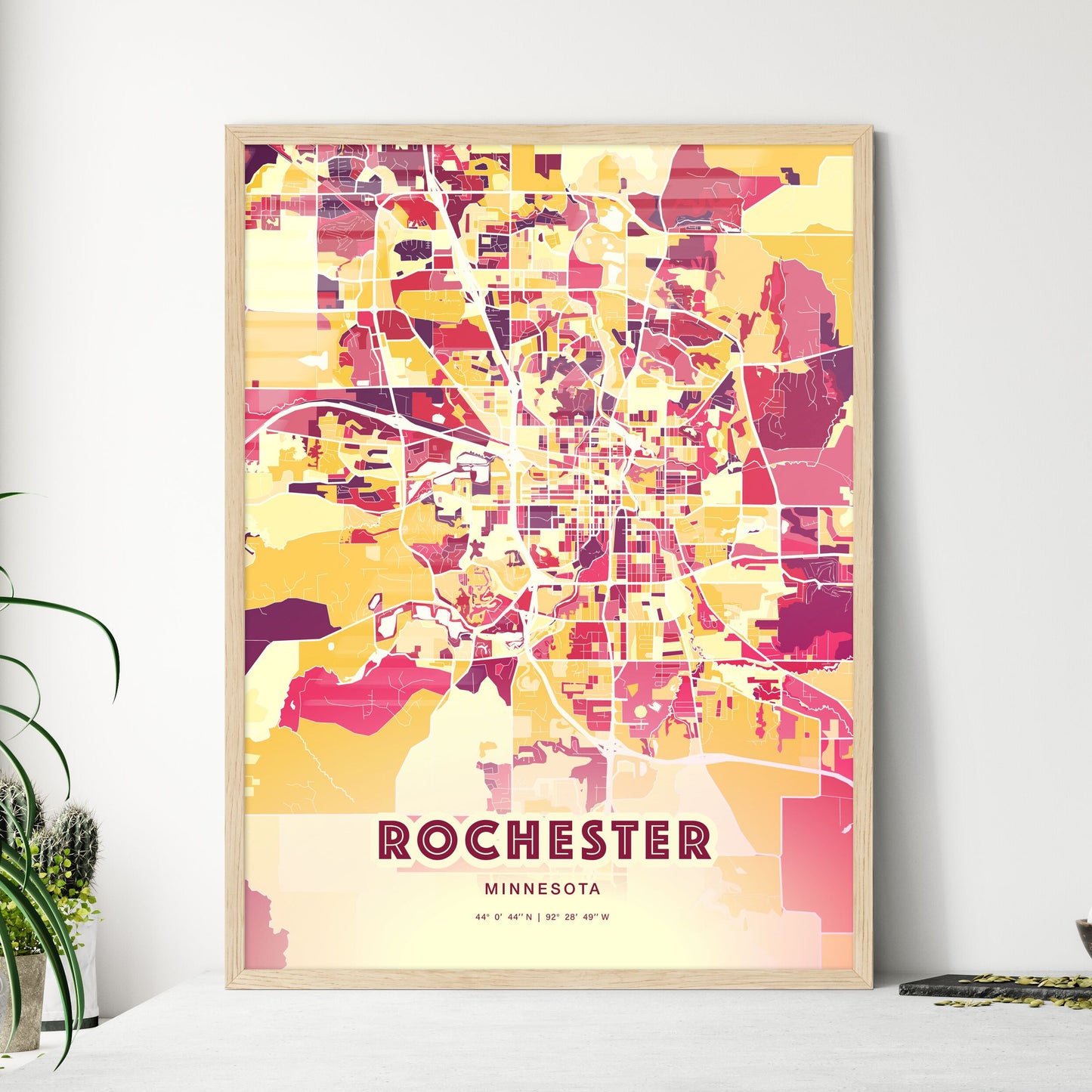 Colorful Rochester Minnesota Fine Art Map Hot Red