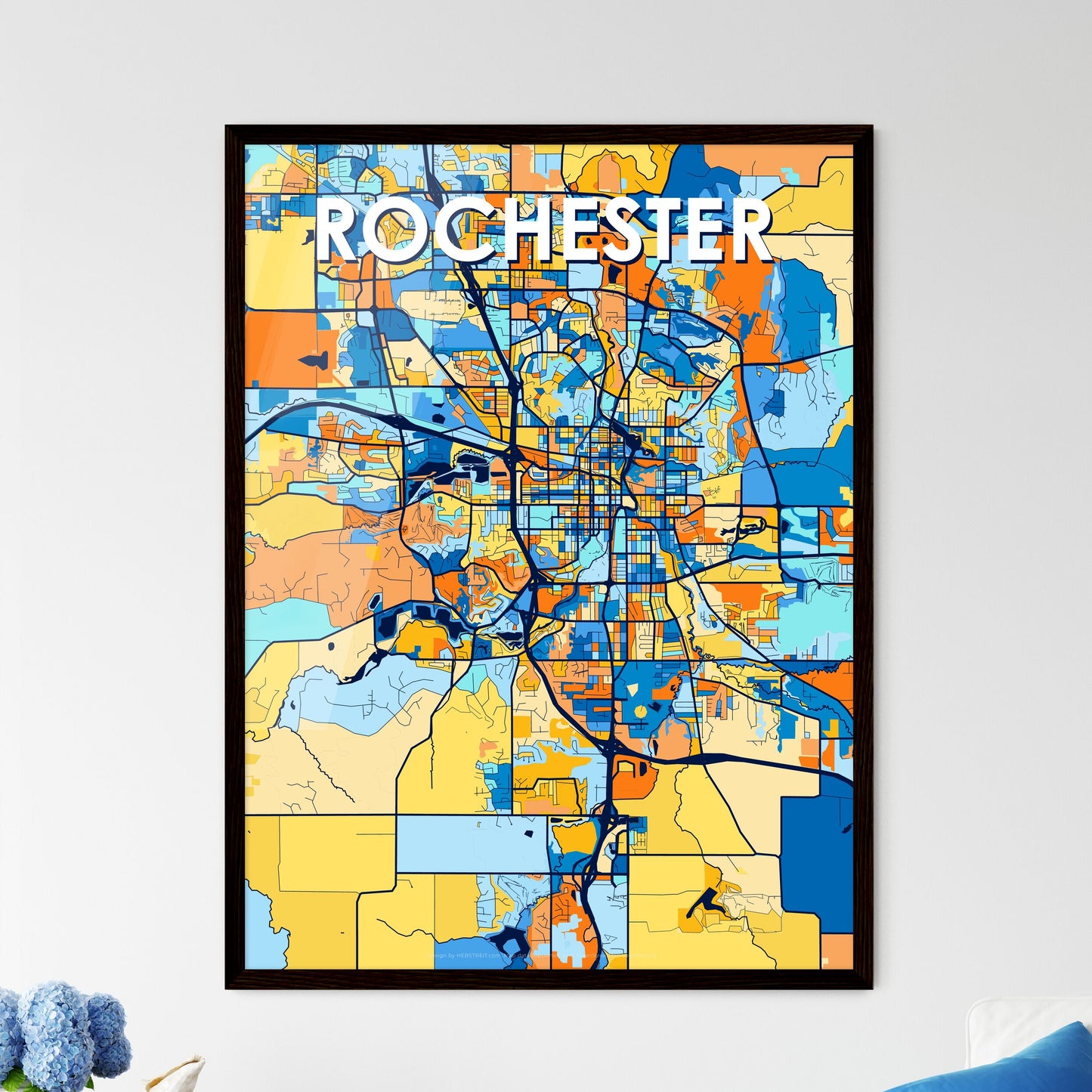 ROCHESTER MINNESOTA Vibrant Colorful Art Map Poster Blue Orange