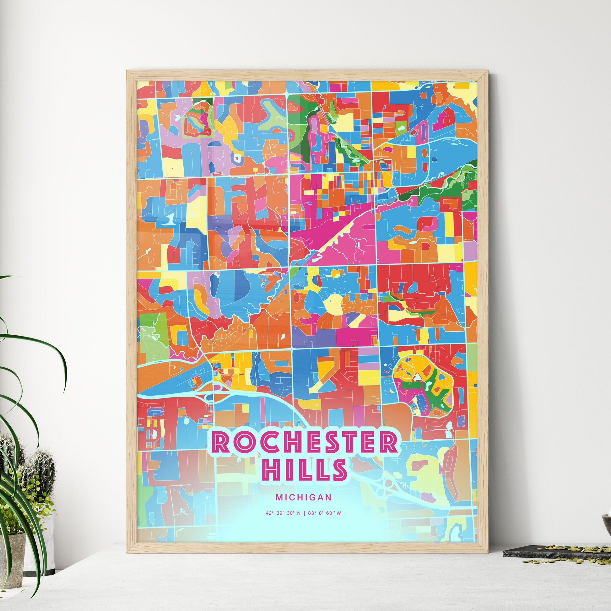 Colorful Rochester Hills Michigan Fine Art Map Crazy Colors