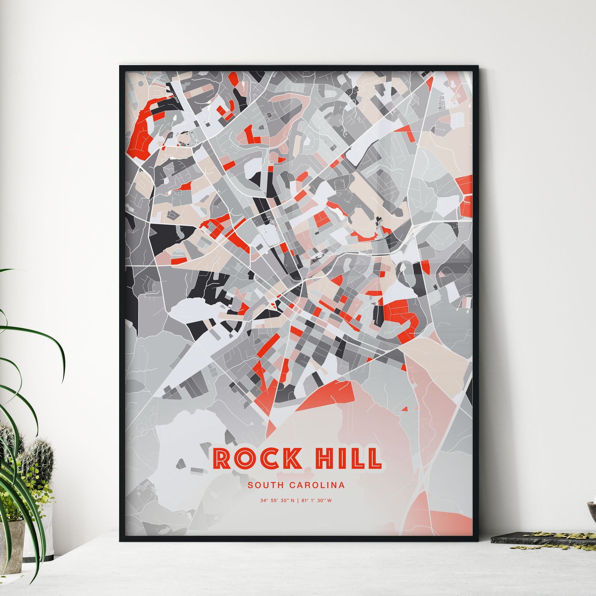 Colorful Rock Hill South Carolina Fine Art Map Modern Expressive
