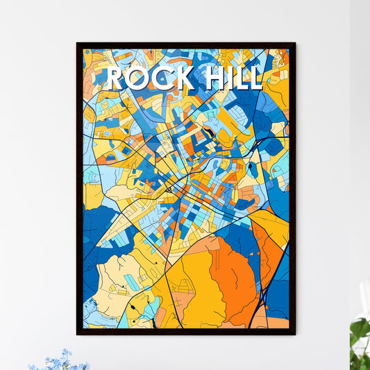 ROCK HILL SOUTH CAROLINA Vibrant Colorful Art Map Poster Blue Orange