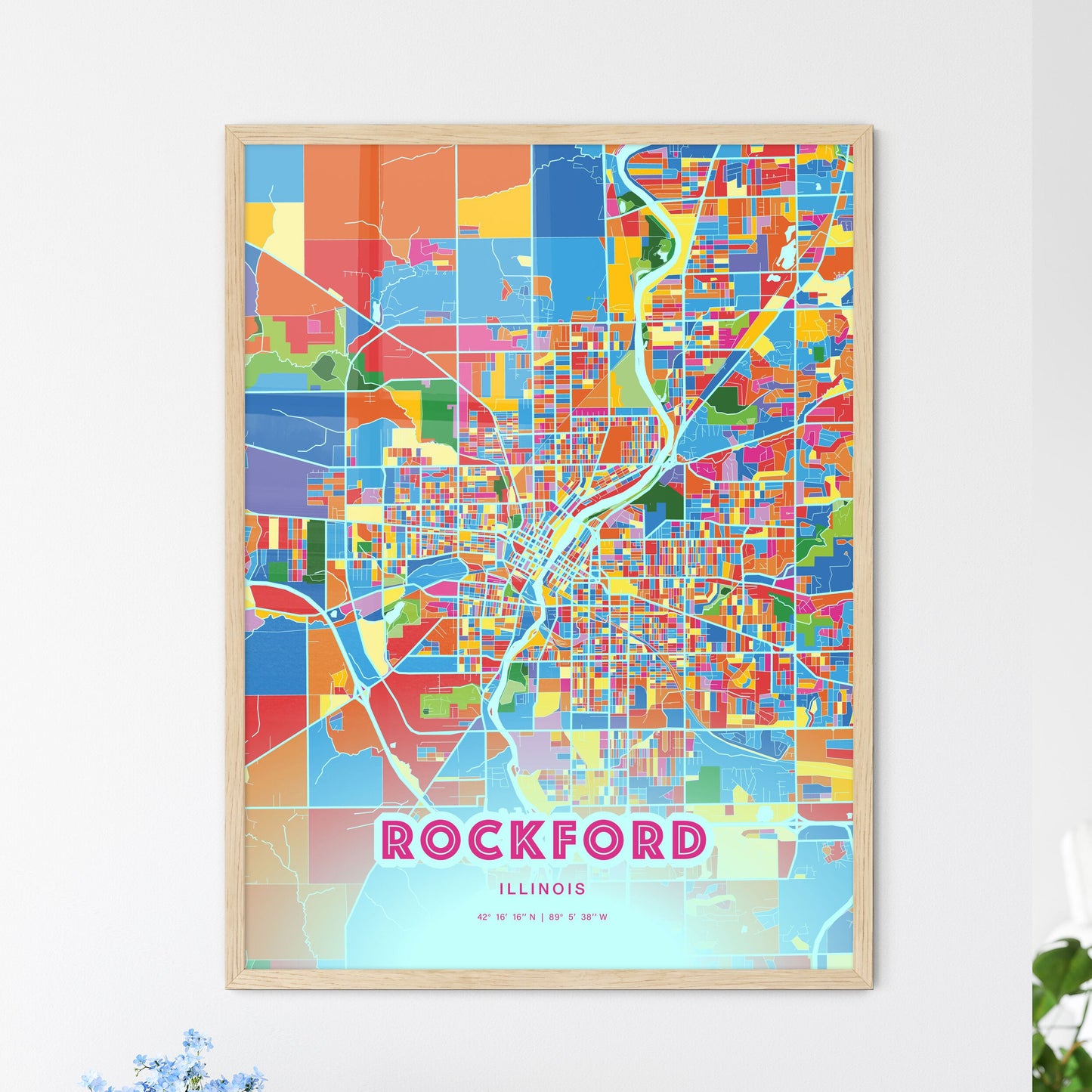 Colorful Rockford Illinois Fine Art Map Crazy Colors