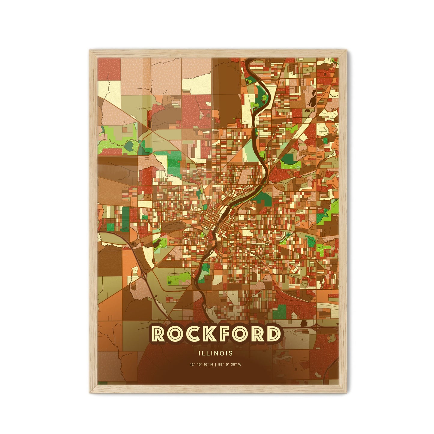 Colorful Rockford Illinois Fine Art Map Farmhouse