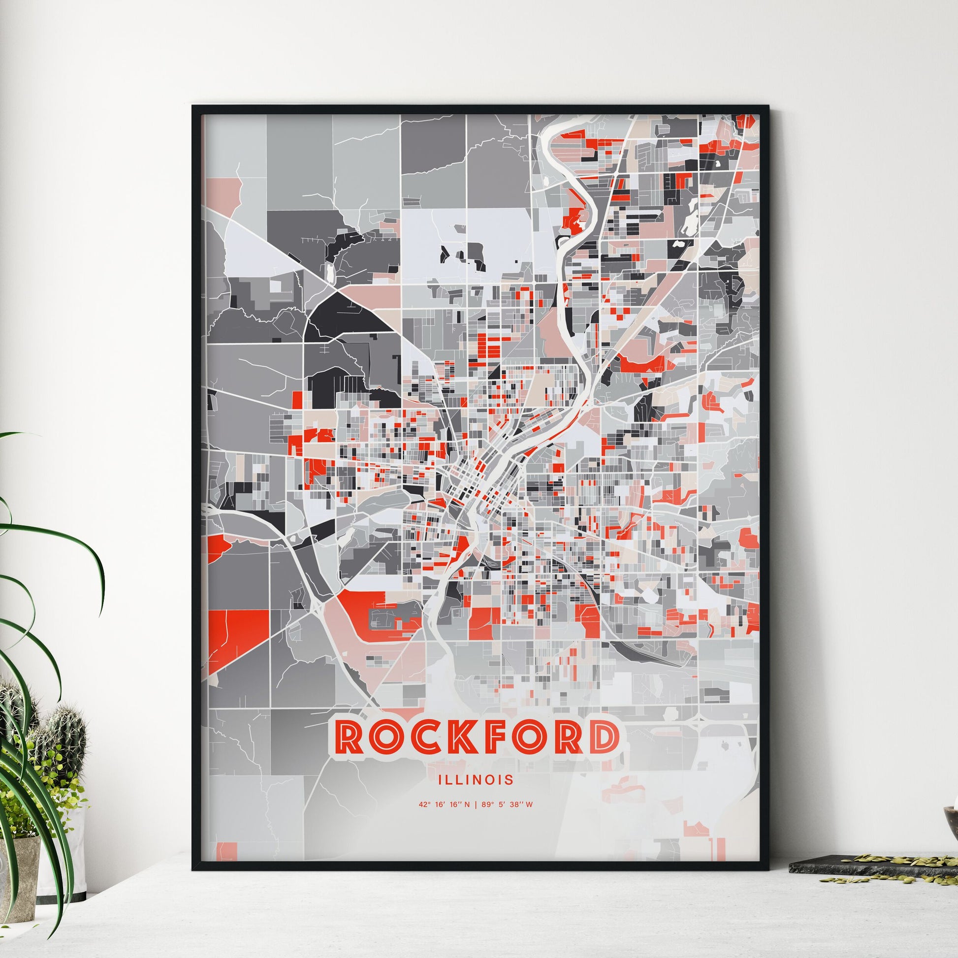 Colorful Rockford Illinois Fine Art Map Modern Expressive