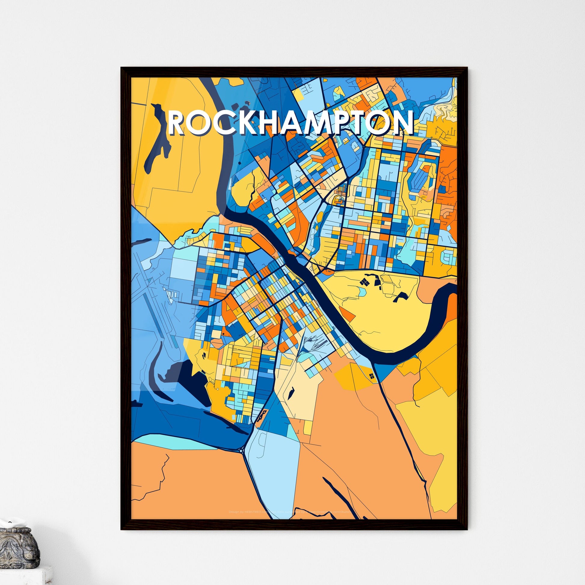 ROCKHAMPTON AUSTRALIA Vibrant Colorful Art Map Poster Blue Orange