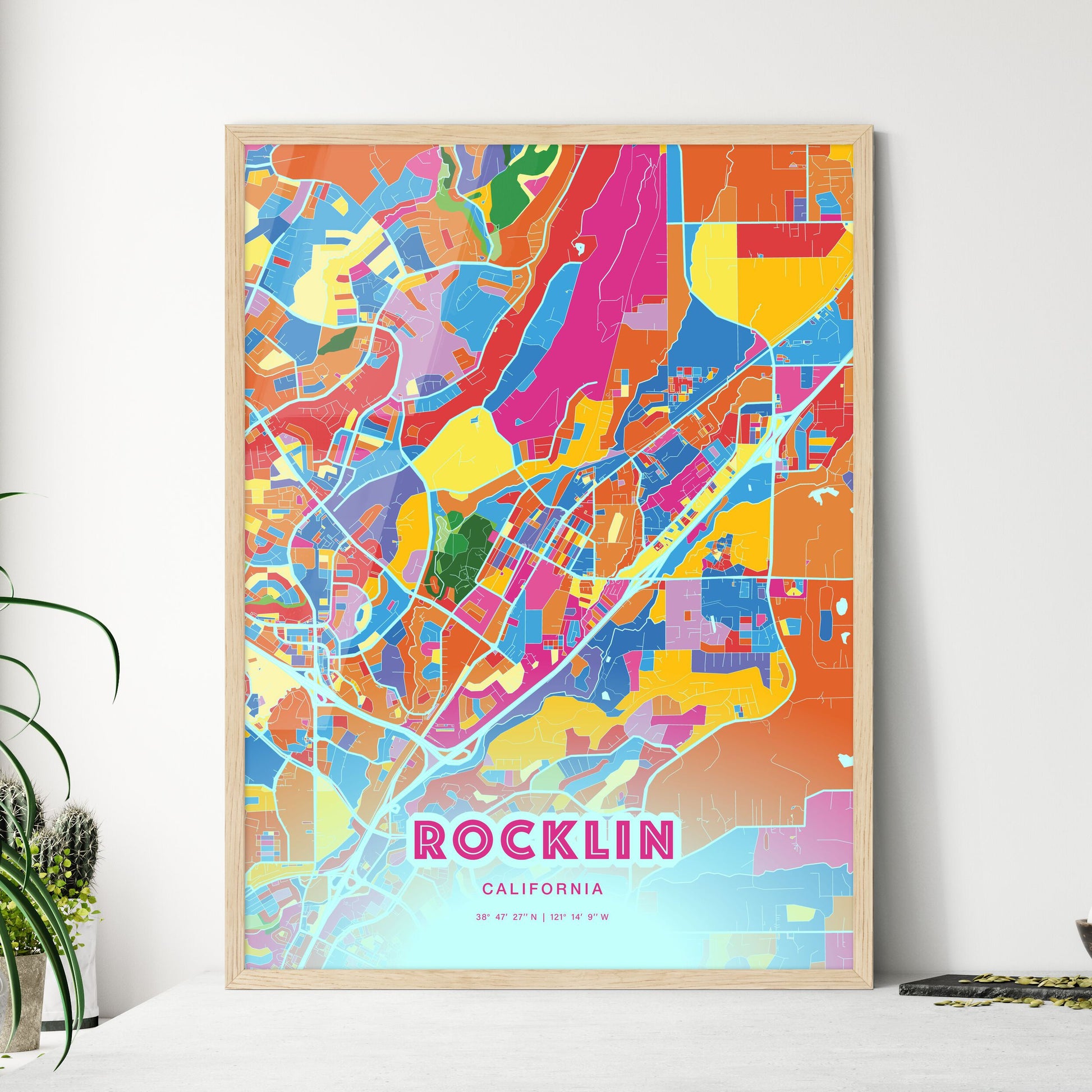 Colorful Rocklin California Fine Art Map Crazy Colors