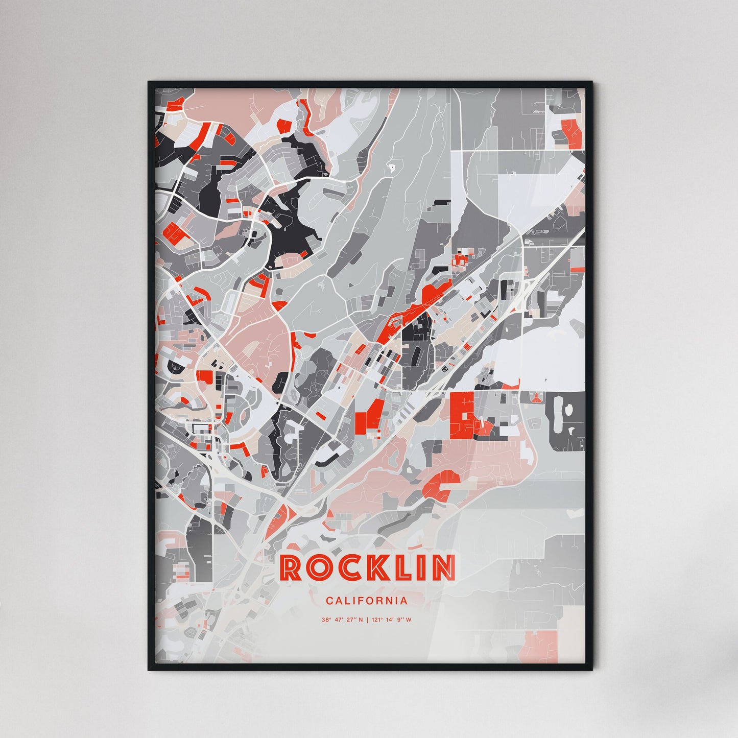 Colorful Rocklin California Fine Art Map Modern Expressive