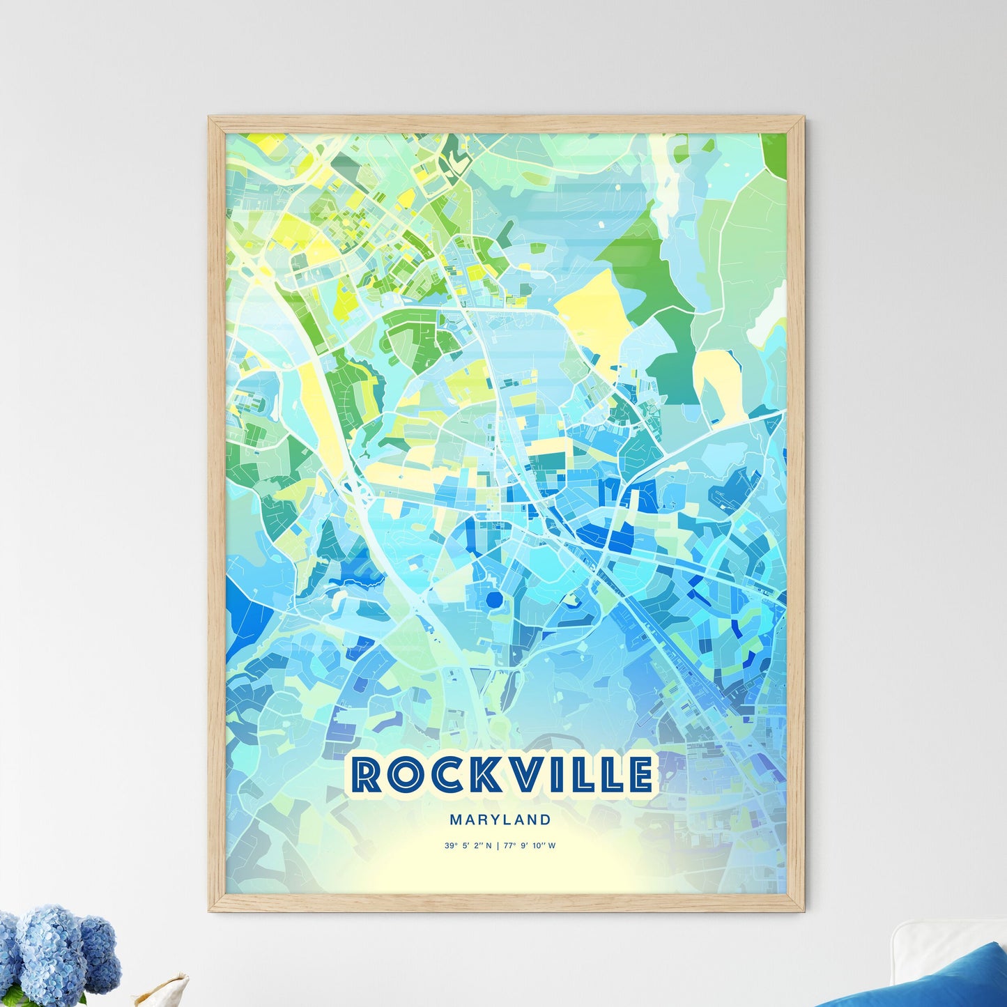 Colorful Rockville Maryland Fine Art Map Cool Blue