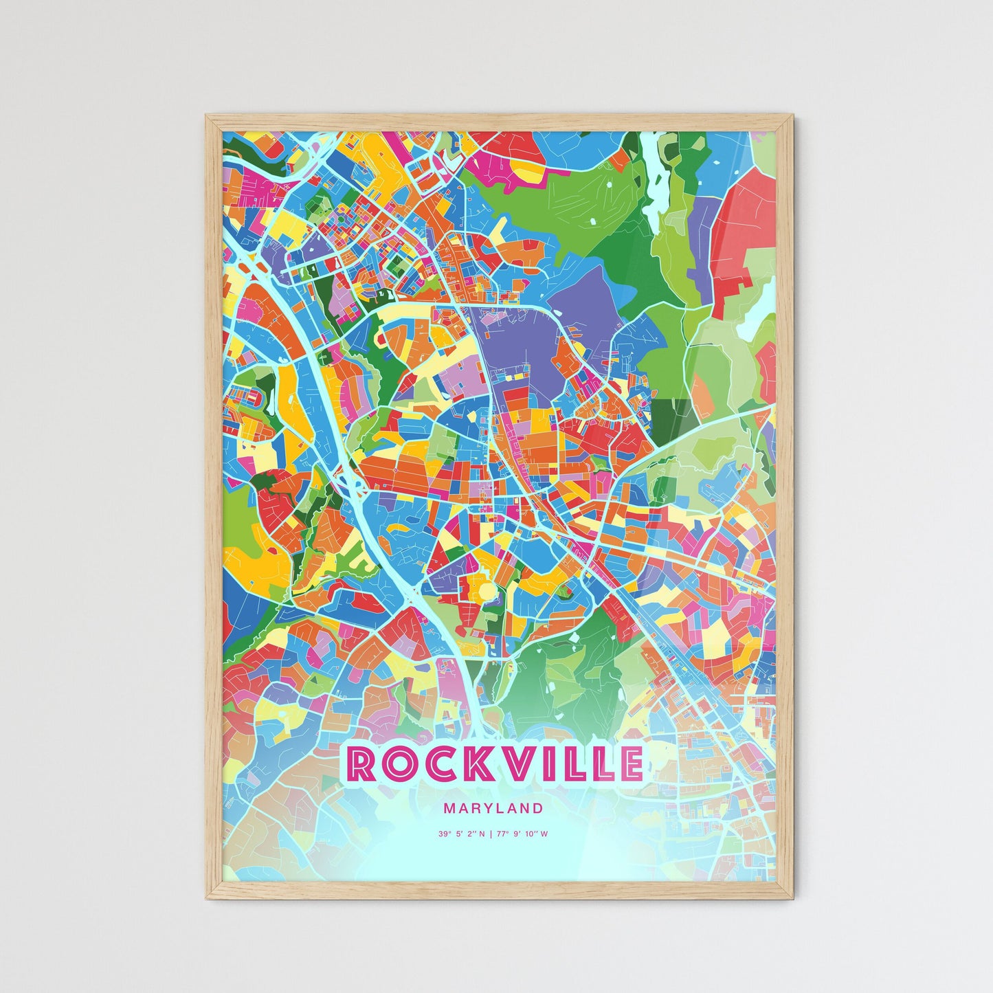 Colorful Rockville Maryland Fine Art Map Crazy Colors