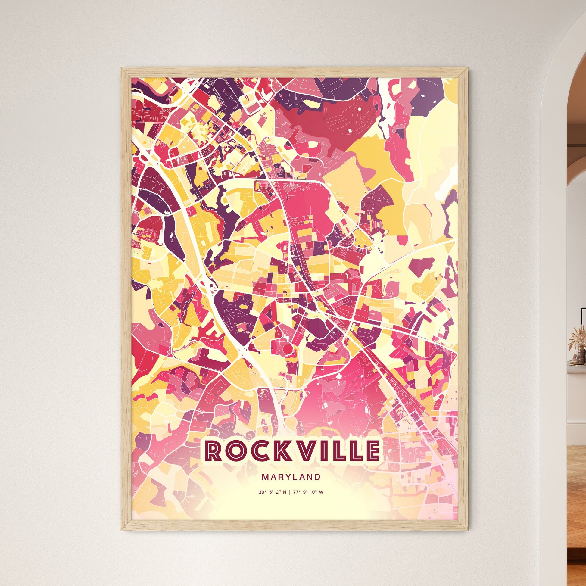 Colorful Rockville Maryland Fine Art Map Hot Red