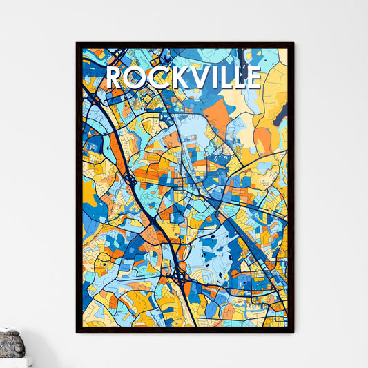 ROCKVILLE MARYLAND Vibrant Colorful Art Map Poster Blue Orange