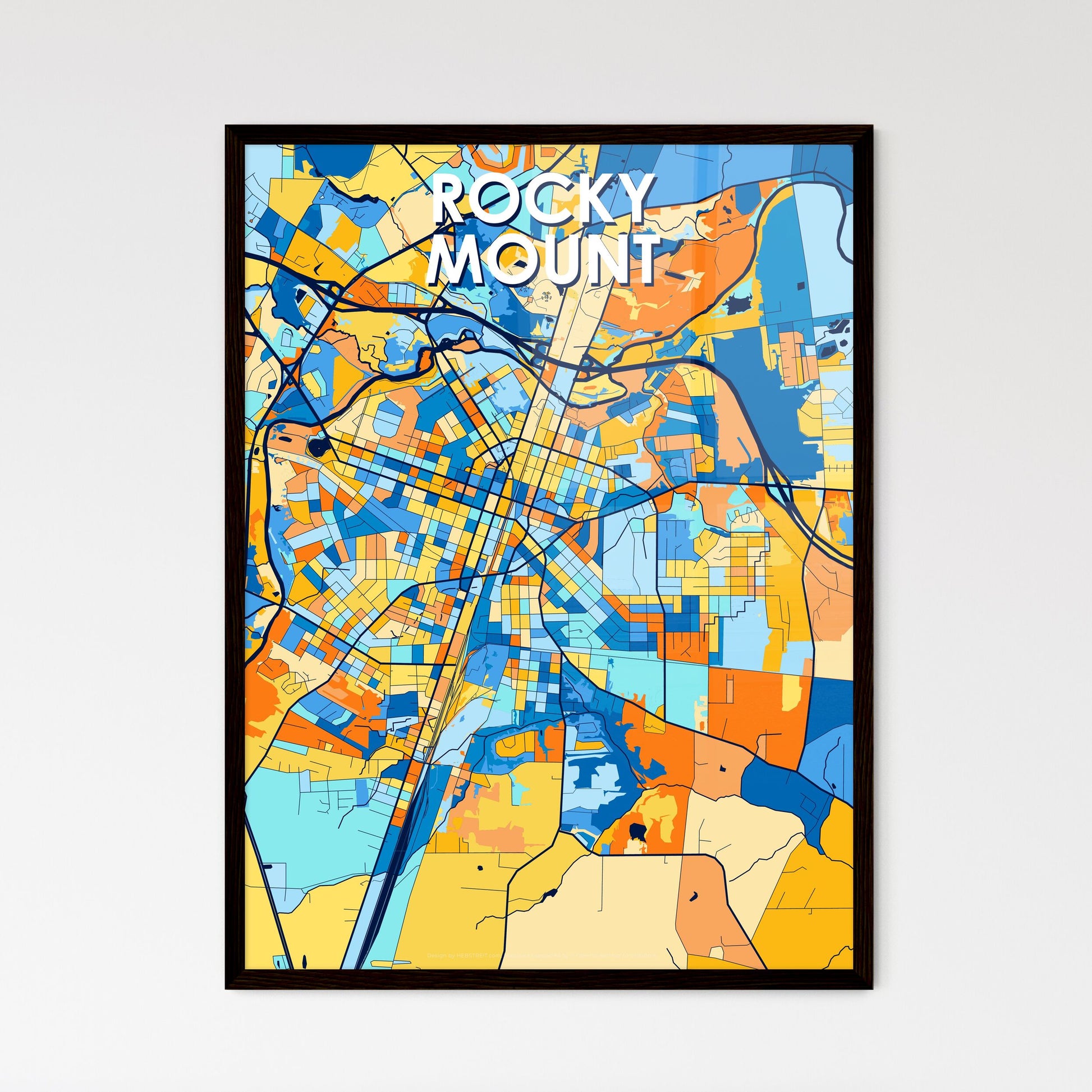 ROCKY MOUNT NORTH CAROLINA Vibrant Colorful Art Map Poster Blue Orange