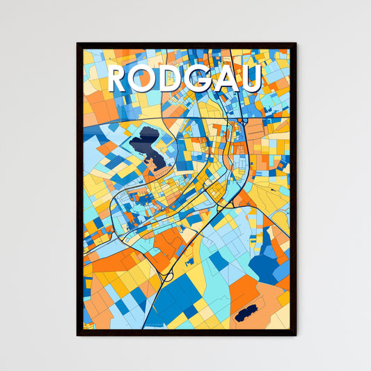 RODGAU GERMANY Vibrant Colorful Art Map Poster Blue Orange