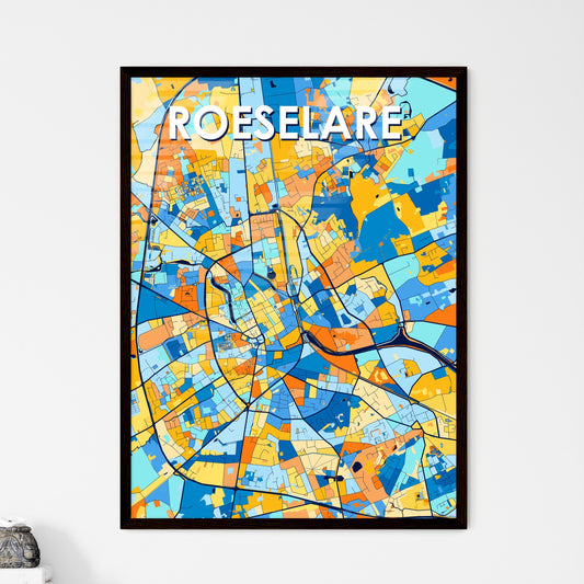 ROESELARE BELGIUM Vibrant Colorful Art Map Poster Blue Orange