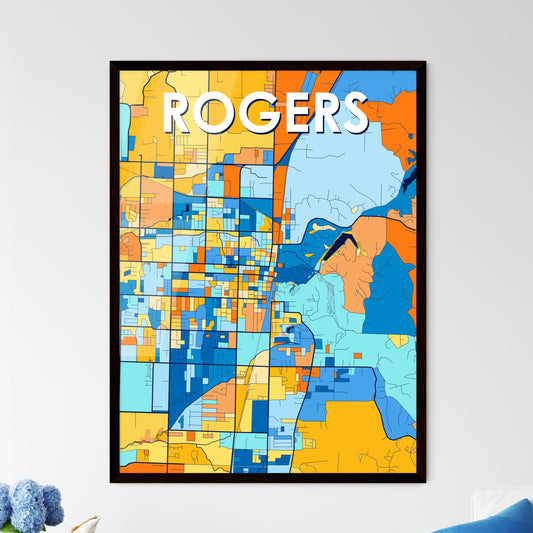 ROGERS ARKANSAS Vibrant Colorful Art Map Poster Blue Orange