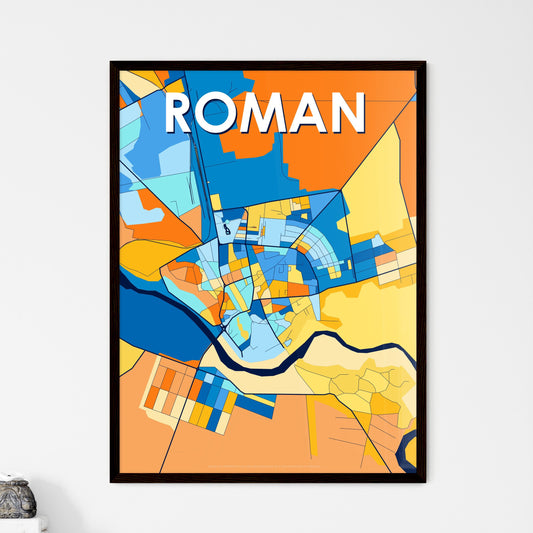 ROMAN ROMANIA Vibrant Colorful Art Map Poster Blue Orange