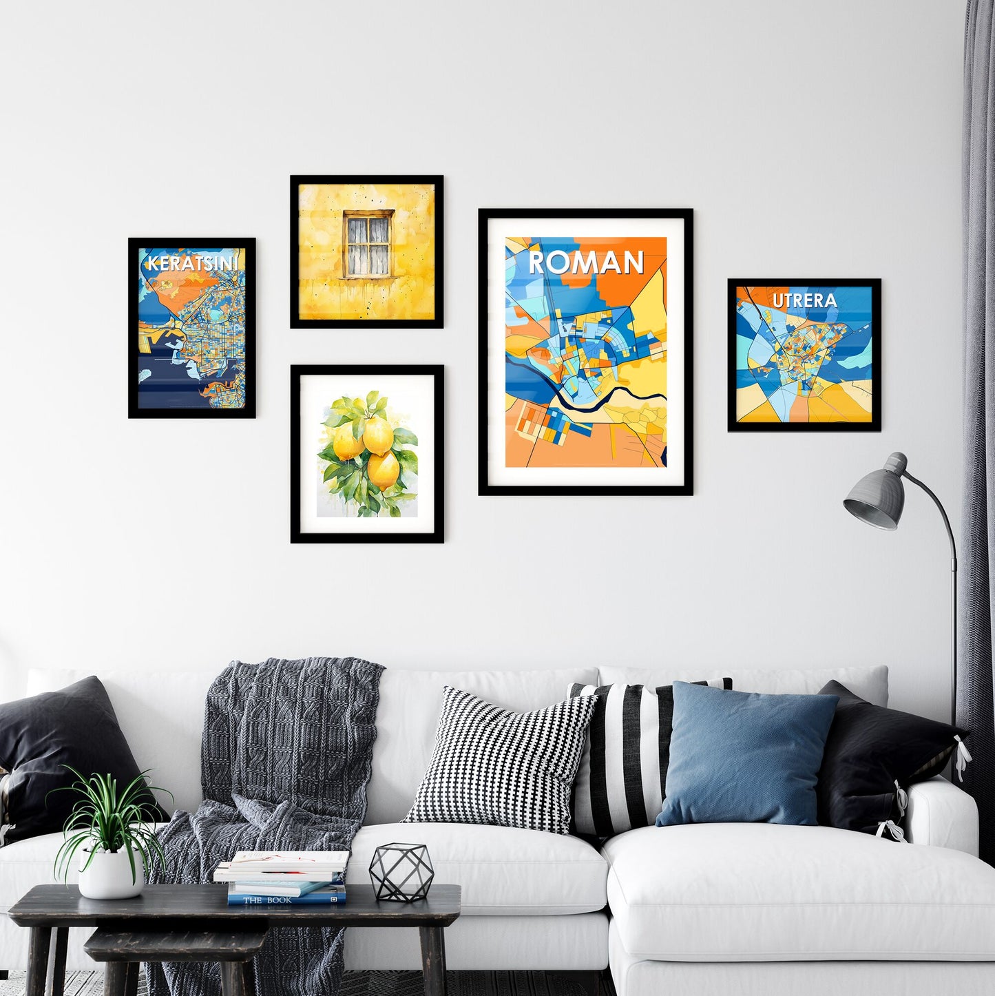 ROMAN ROMANIA Vibrant Colorful Art Map Poster Blue Orange