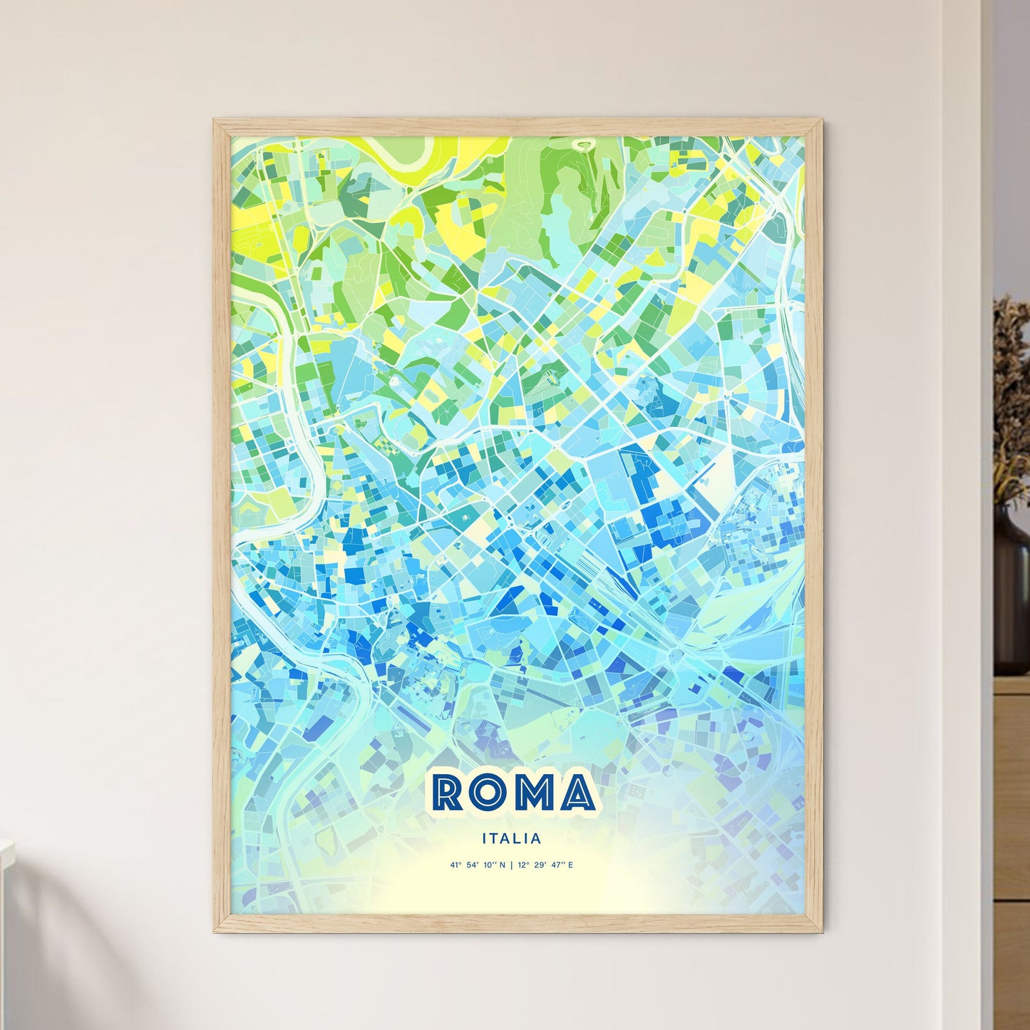 Colorful Rome Italy Fine Art Map Cool Blue