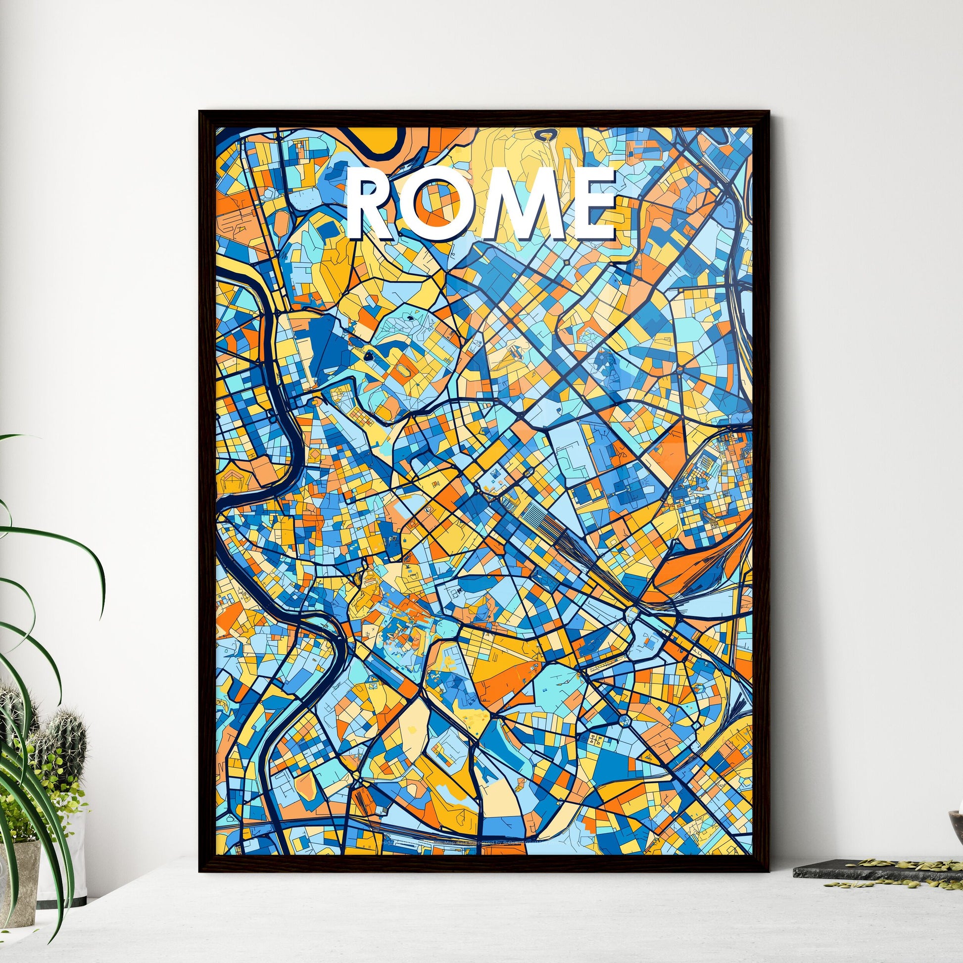 ROME ITALY Vibrant Colorful Art Map Poster Blue Orange