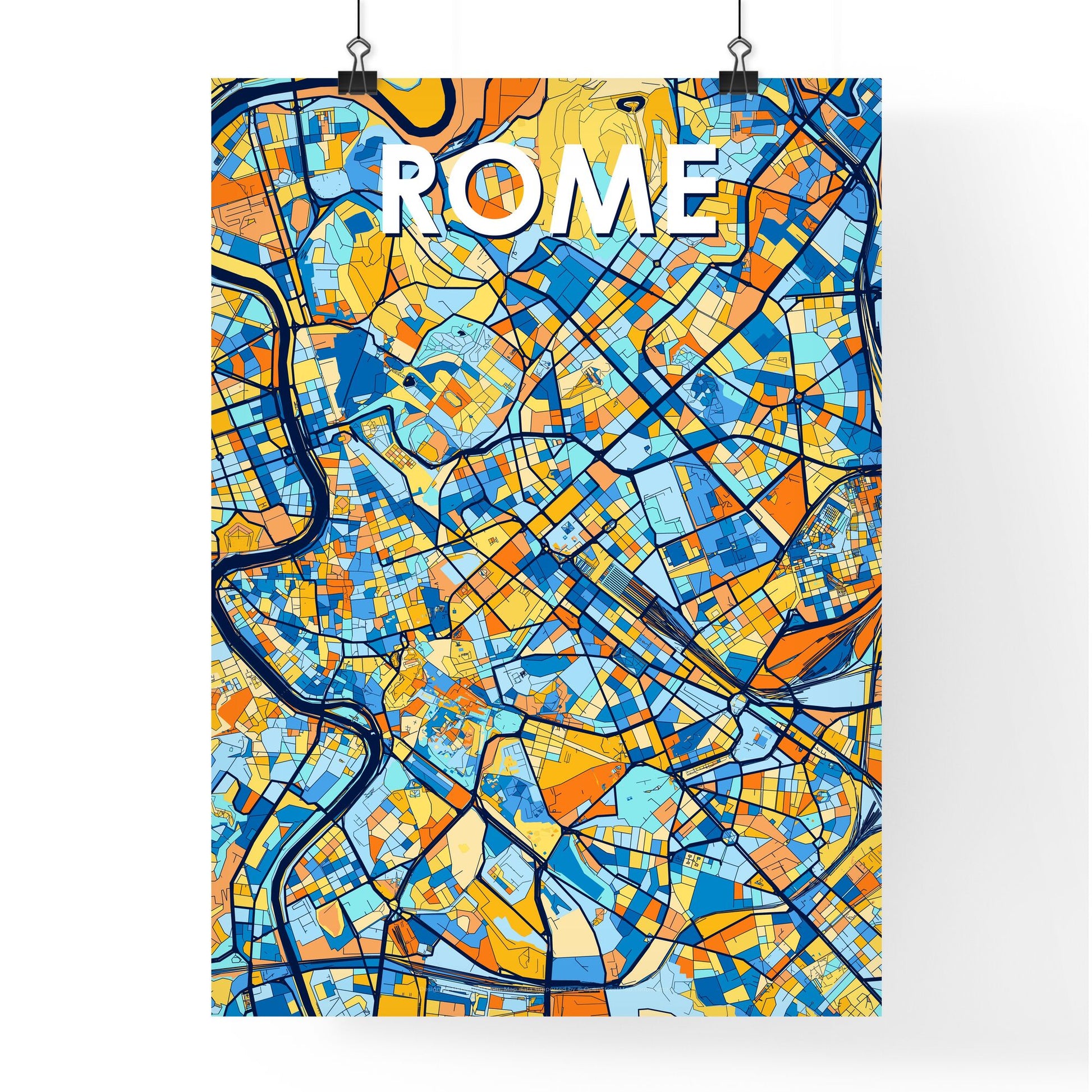 ROME ITALY Vibrant Colorful Art Map Poster Blue Orange