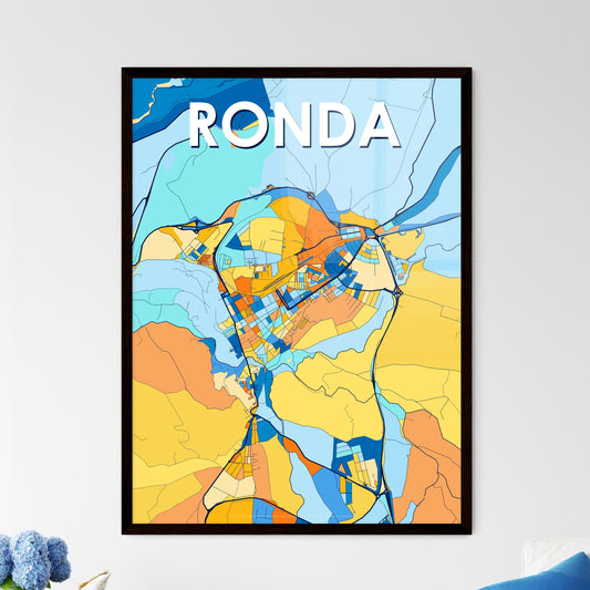 RONDA SPAIN Vibrant Colorful Art Map Poster Blue Orange