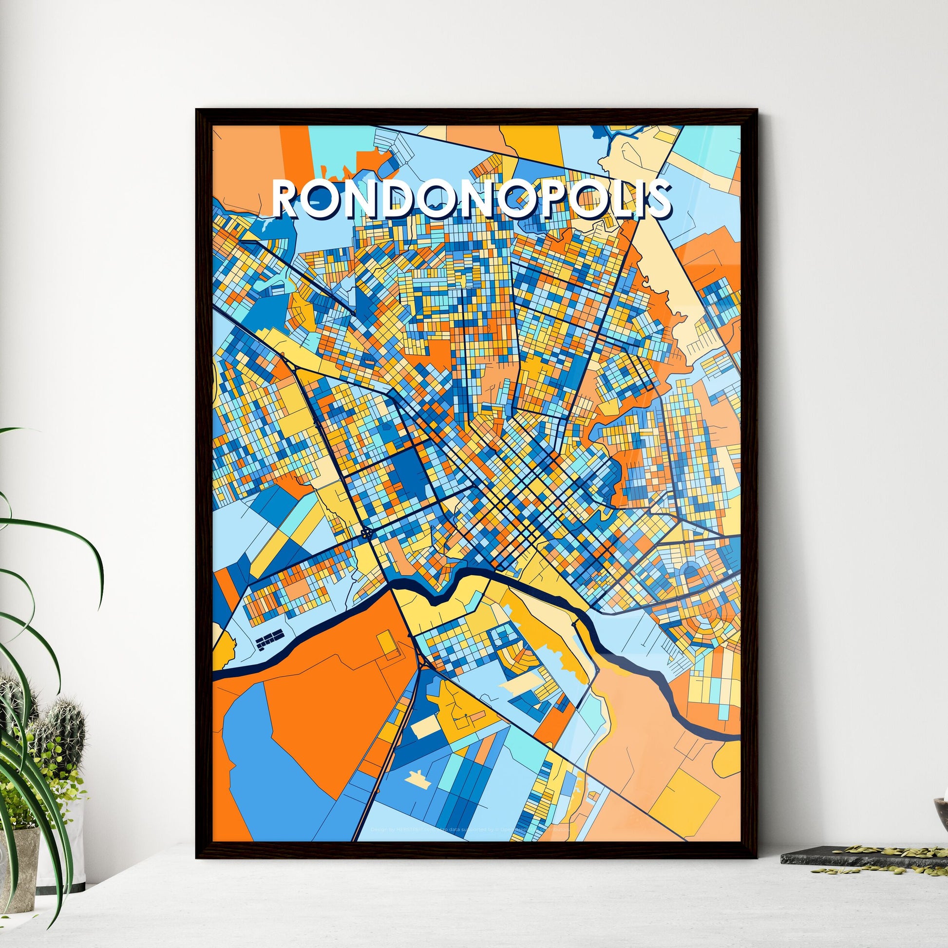 RONDONOPOLIS BRAZIL Vibrant Colorful Art Map Poster Blue Orange