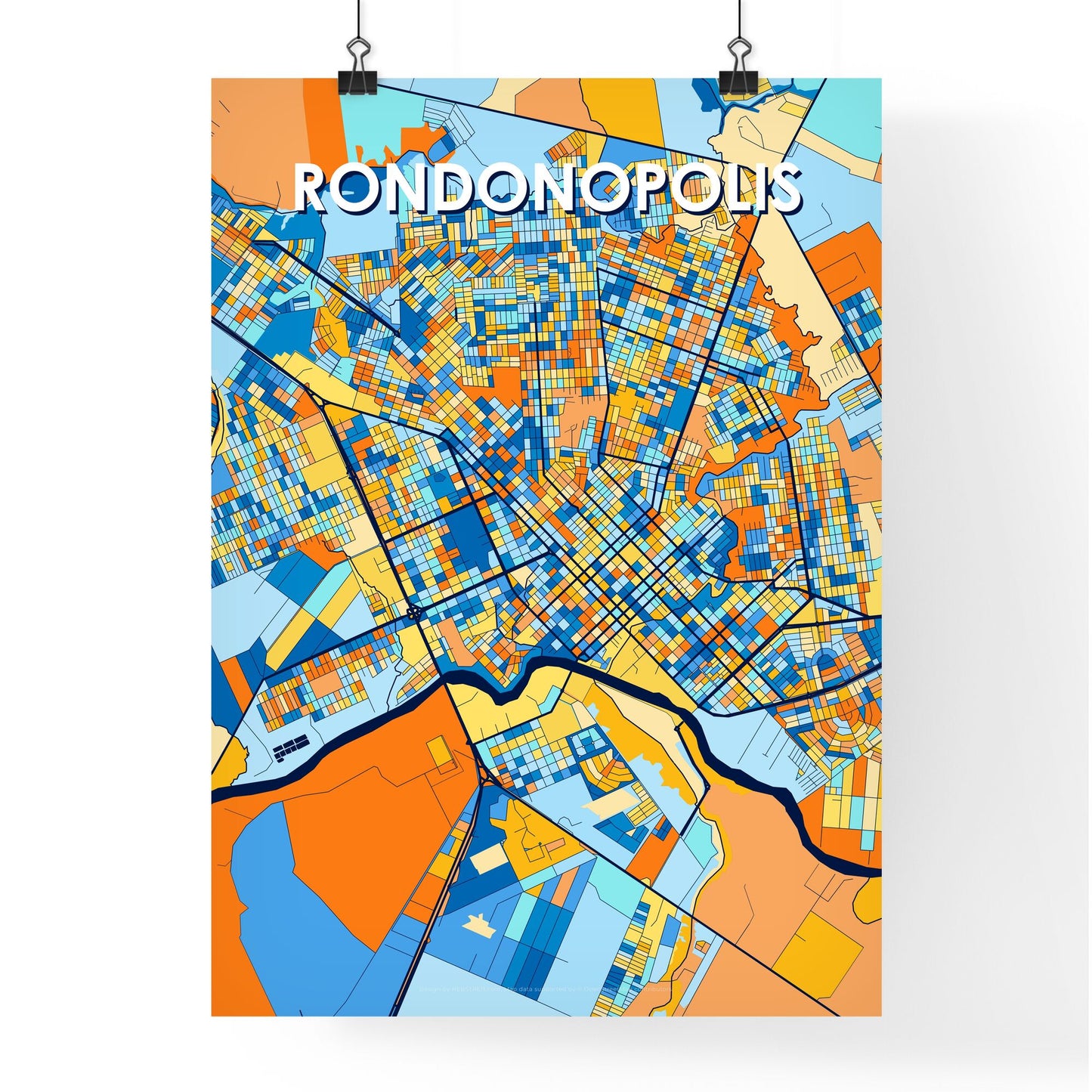 RONDONOPOLIS BRAZIL Vibrant Colorful Art Map Poster Blue Orange