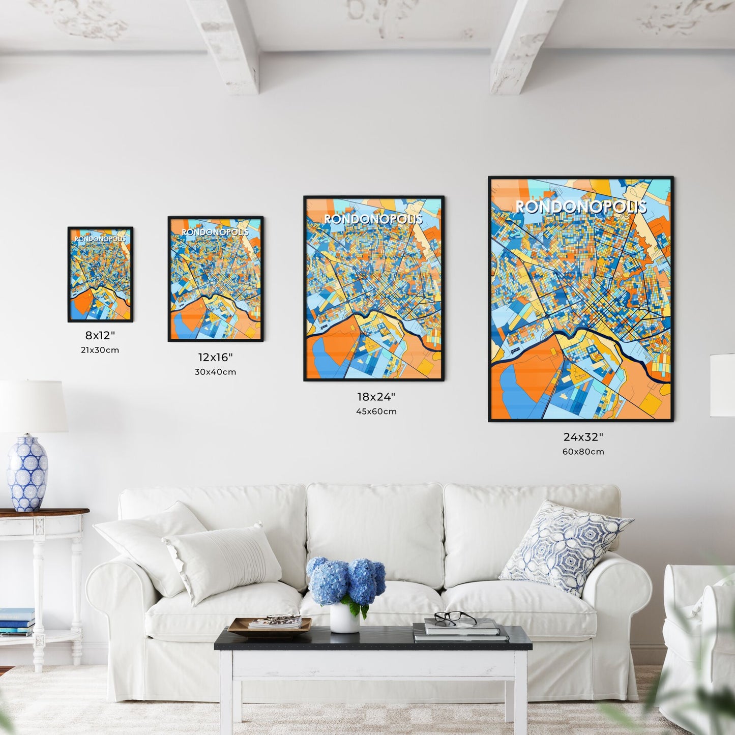 RONDONOPOLIS BRAZIL Vibrant Colorful Art Map Poster Blue Orange