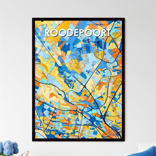 ROODEPOORT SOUTH AFRICA Vibrant Colorful Art Map Poster Blue Orange