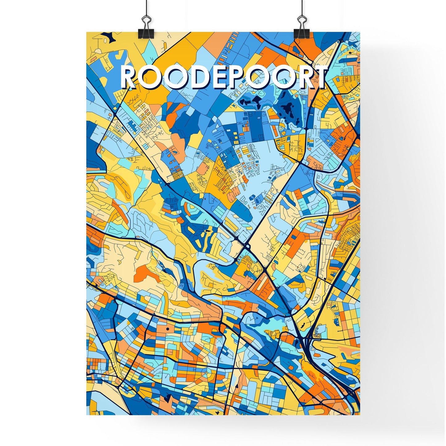 ROODEPOORT SOUTH AFRICA Vibrant Colorful Art Map Poster Blue Orange