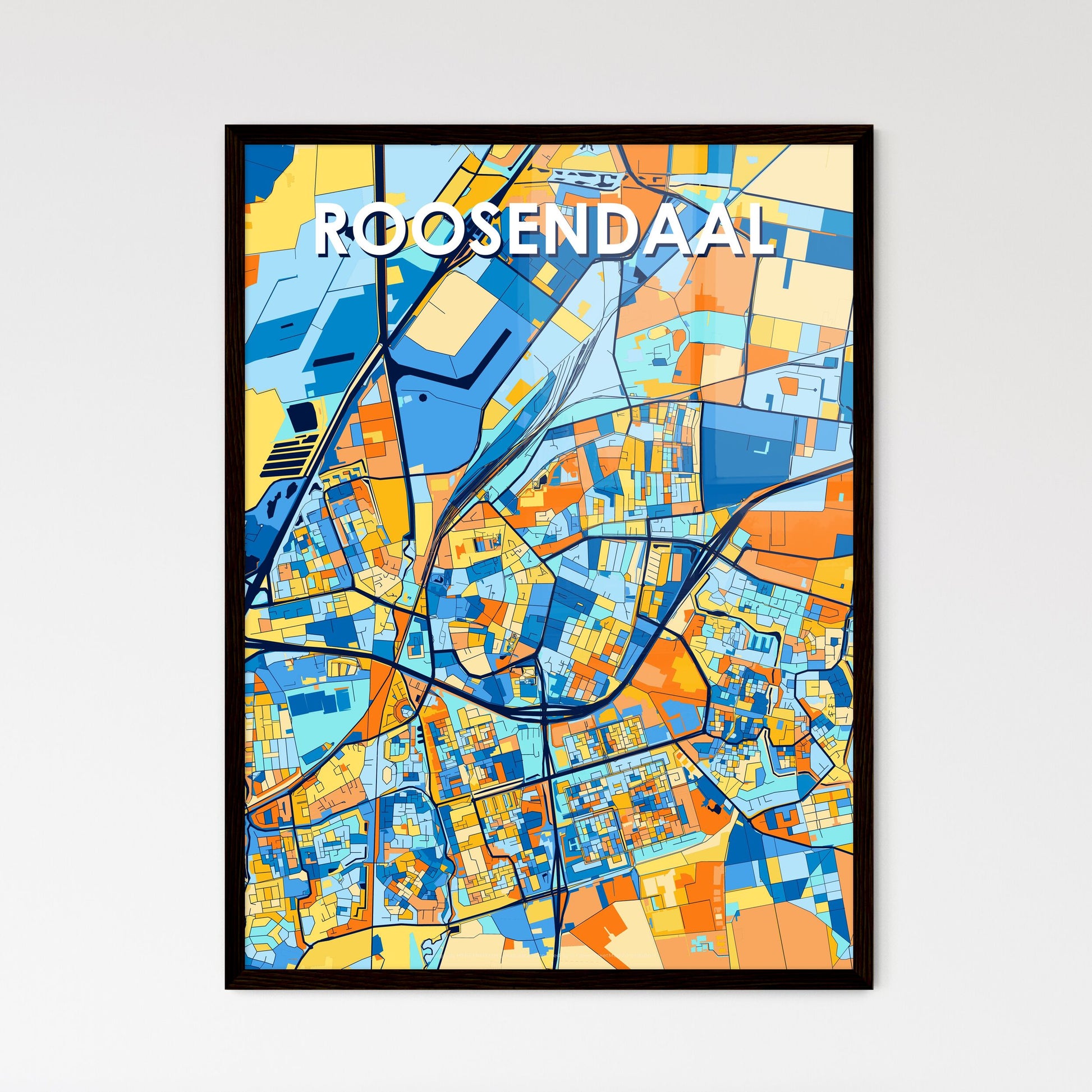 ROOSENDAAL NETHERLANDS Vibrant Colorful Art Map Poster Blue Orange