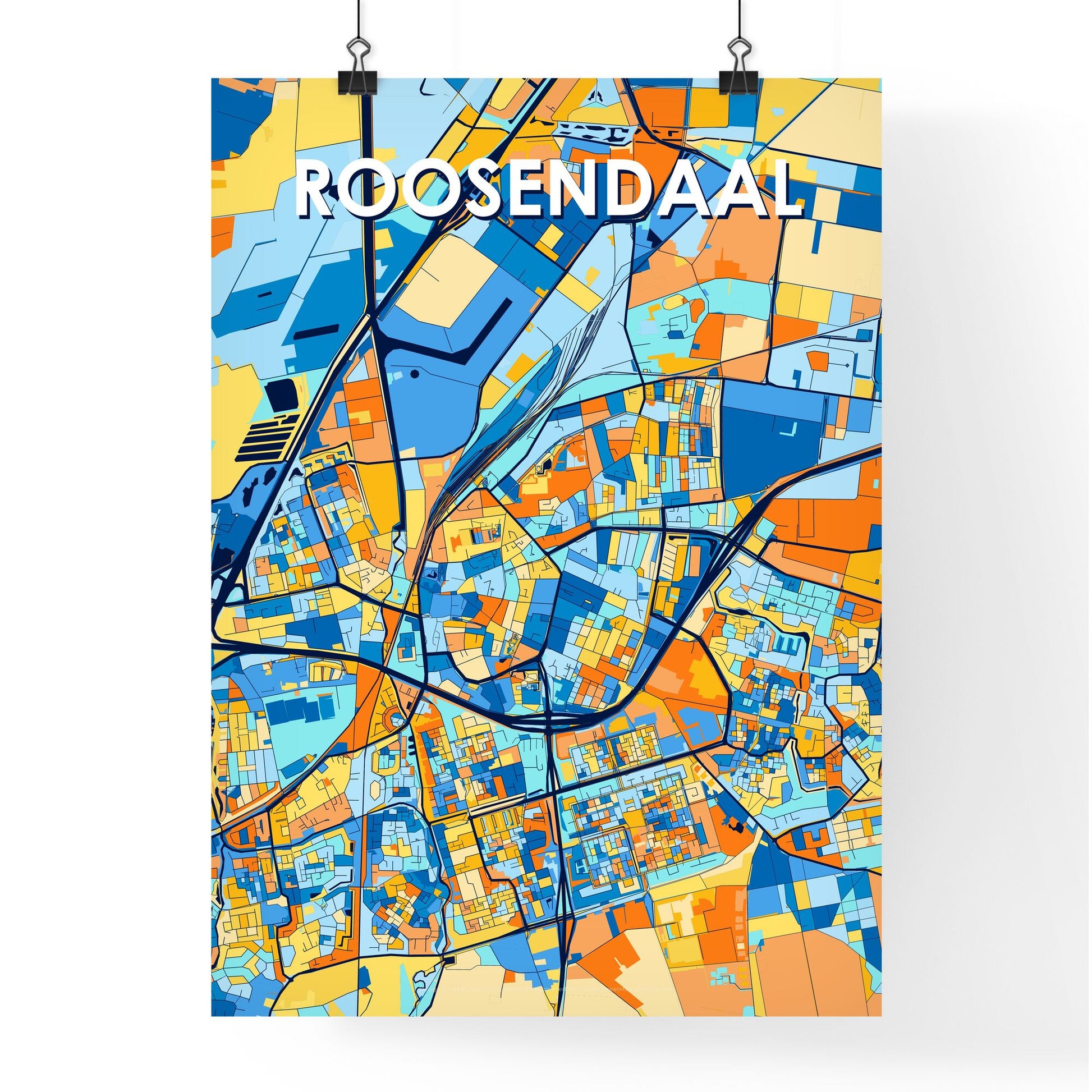 ROOSENDAAL NETHERLANDS Vibrant Colorful Art Map Poster Blue Orange