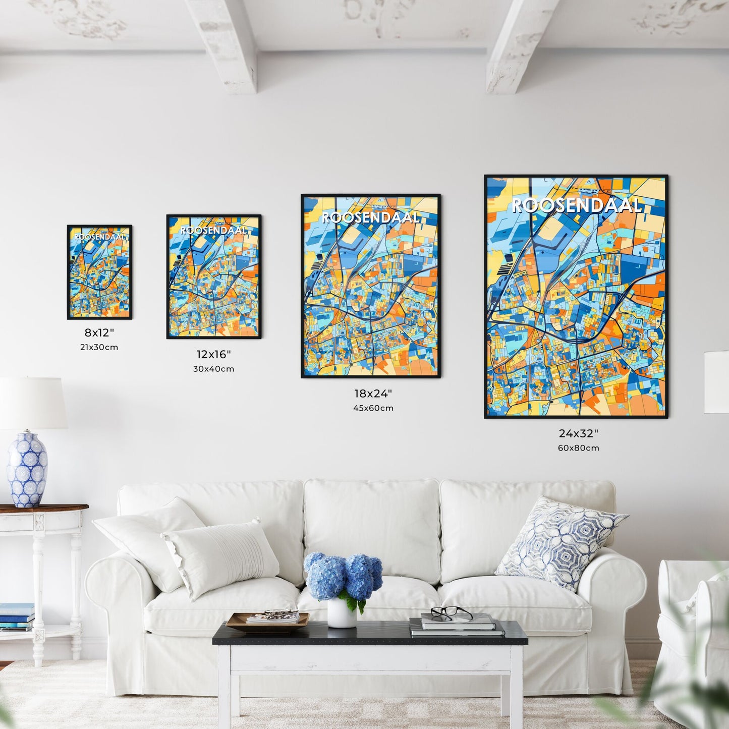 ROOSENDAAL NETHERLANDS Vibrant Colorful Art Map Poster Blue Orange