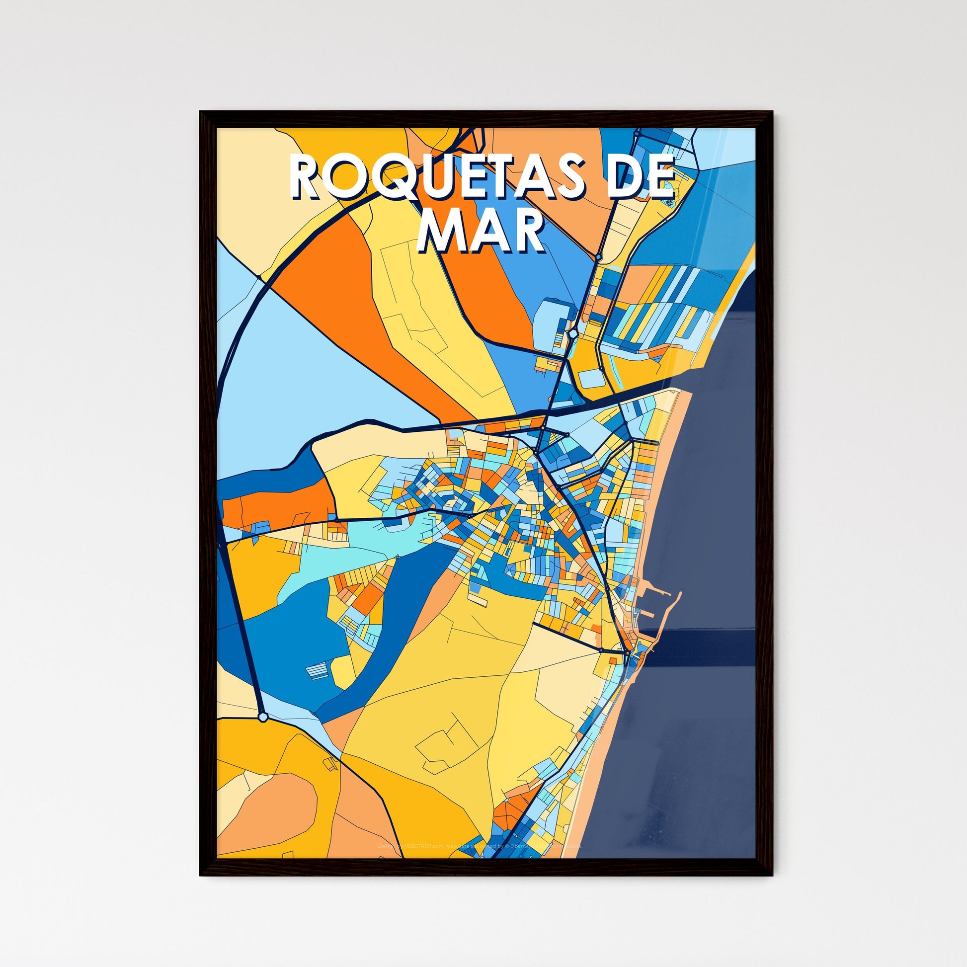 ROQUETAS DE MAR SPAIN Vibrant Colorful Art Map Poster Blue Orange