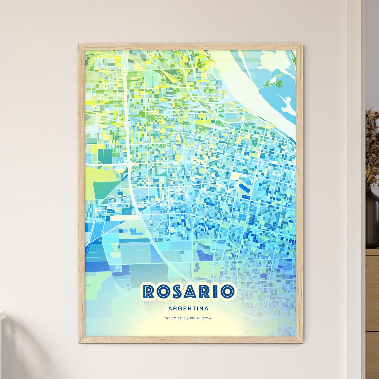 Colorful Rosario Argentina Fine Art Map Cool Blue