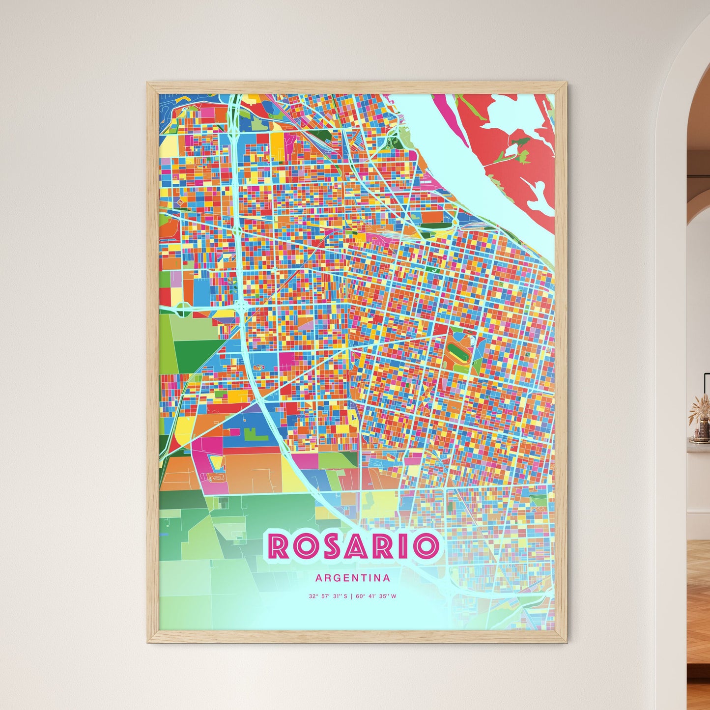 Colorful Rosario Argentina Fine Art Map Crazy Colors