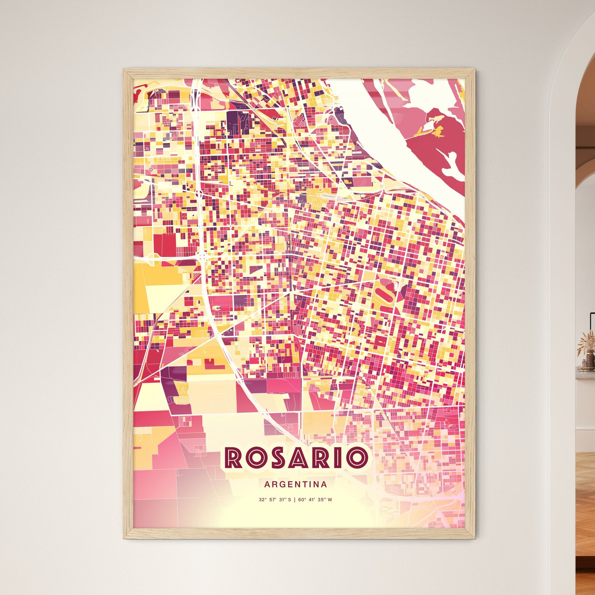 Colorful Rosario Argentina Fine Art Map Hot Red