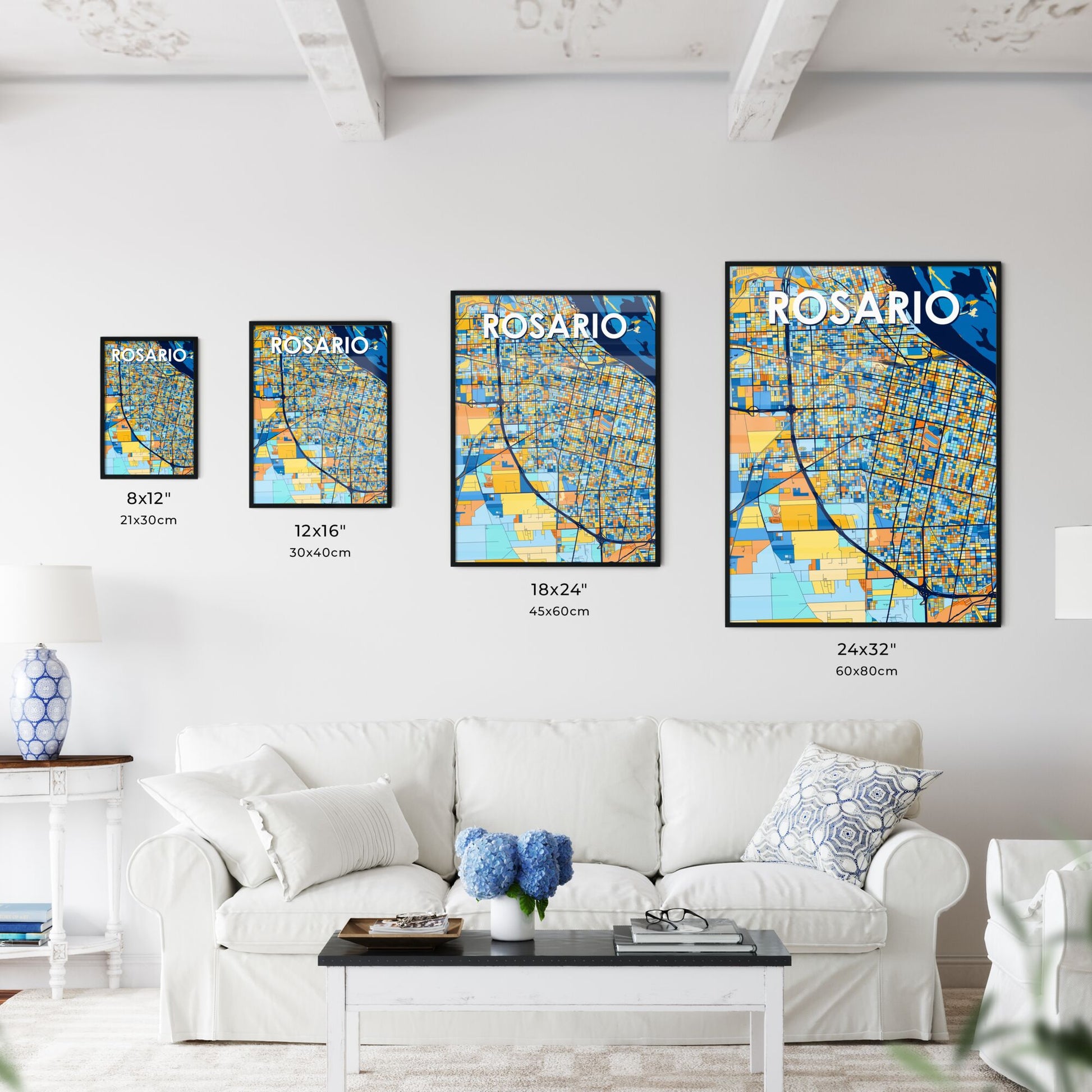 ROSARIO ARGENTINA Vibrant Colorful Art Map Poster Blue Orange