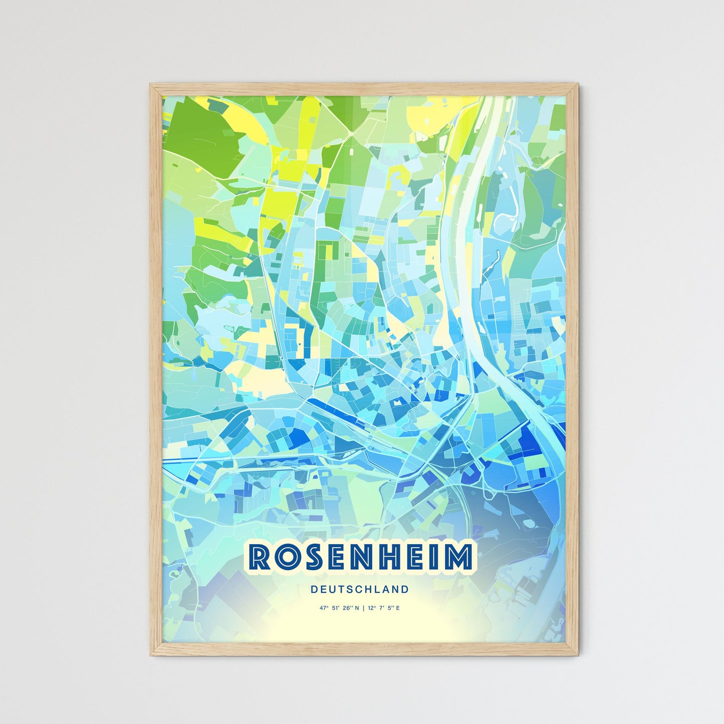 Colorful Rosenheim Germany Fine Art Map Cool Blue