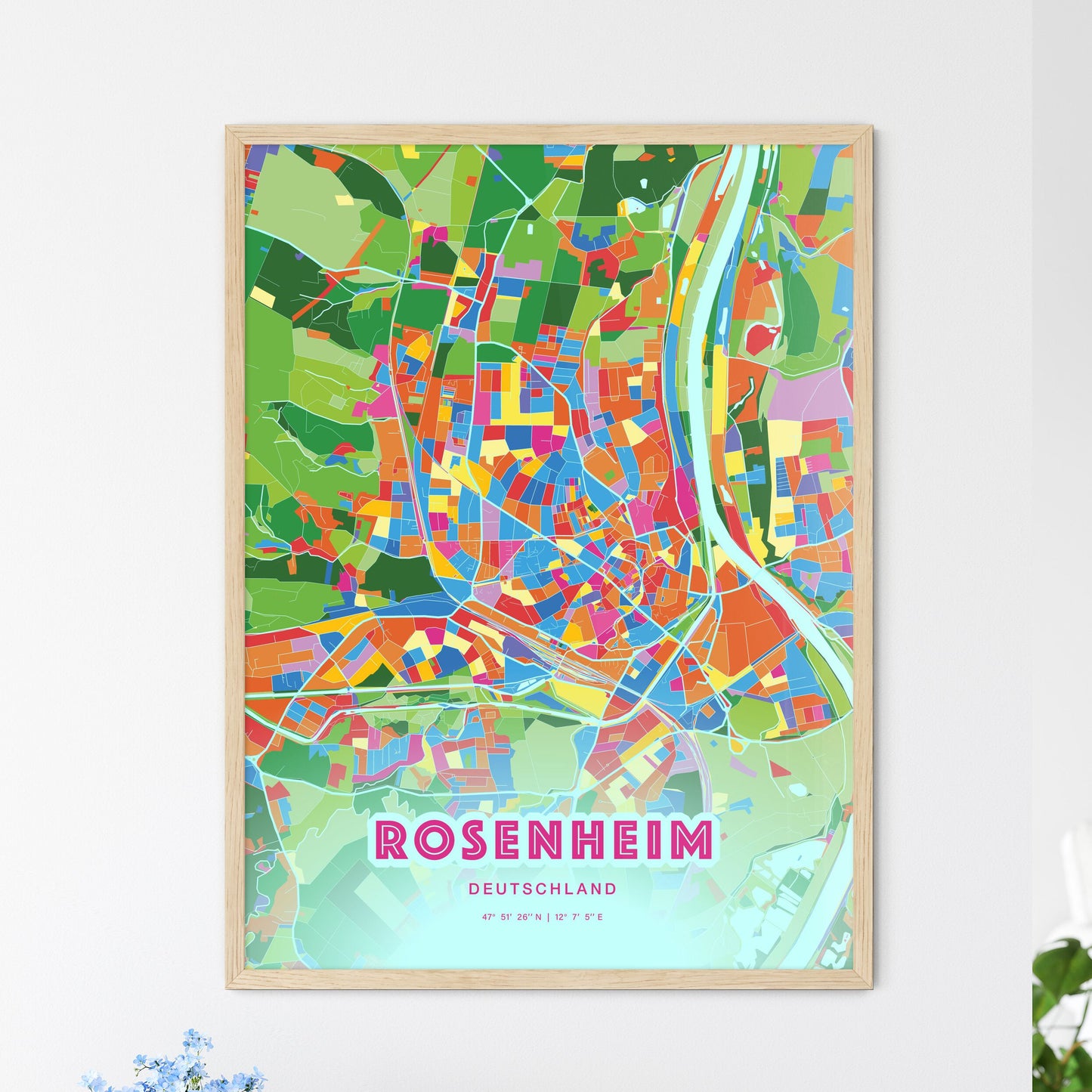 Colorful Rosenheim Germany Fine Art Map Crazy Colors